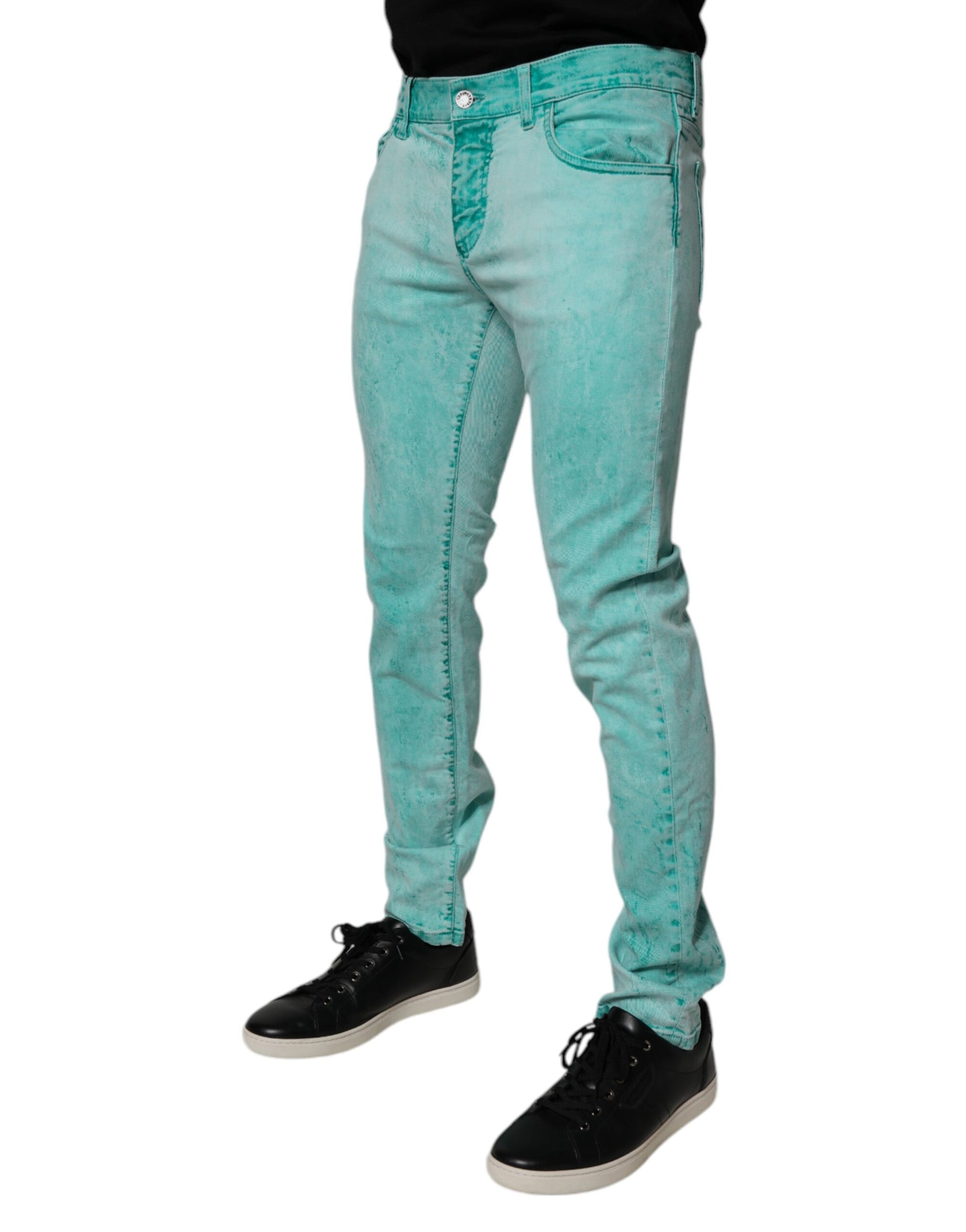 Dolce & Gabbana Green Tie Dye Cotton Skinny Men Denim Jeans Dolce & Gabbana
