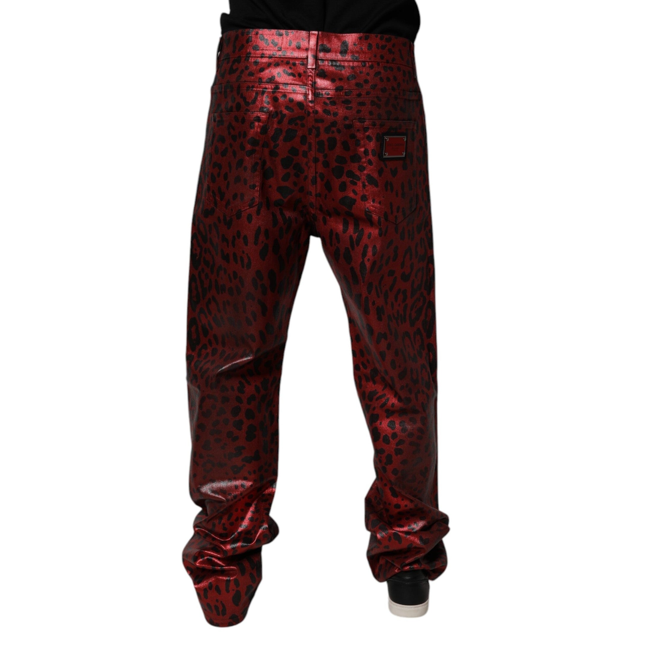 Dolce & Gabbana Red Leopard Cotton Straight Men Denim Jeans