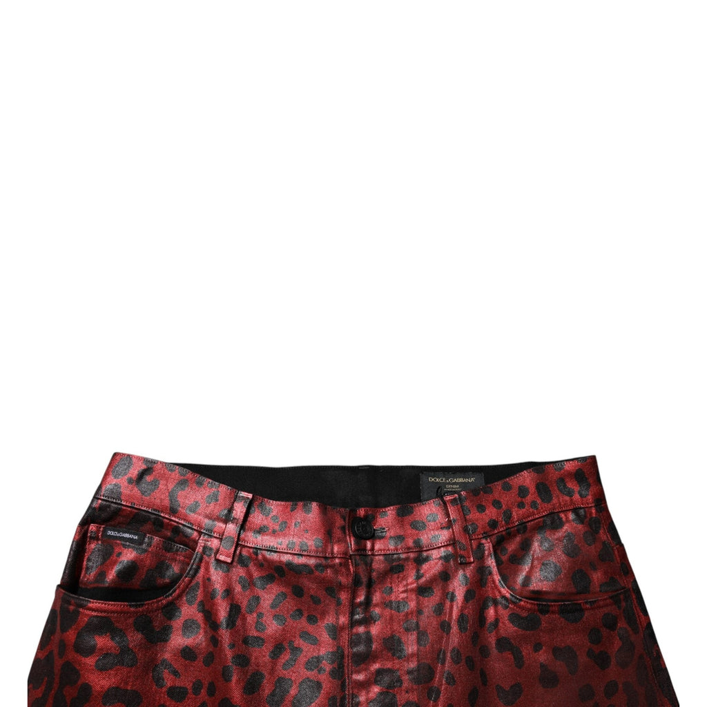 Dolce & Gabbana Red Leopard Cotton Straight Men Denim Jeans
