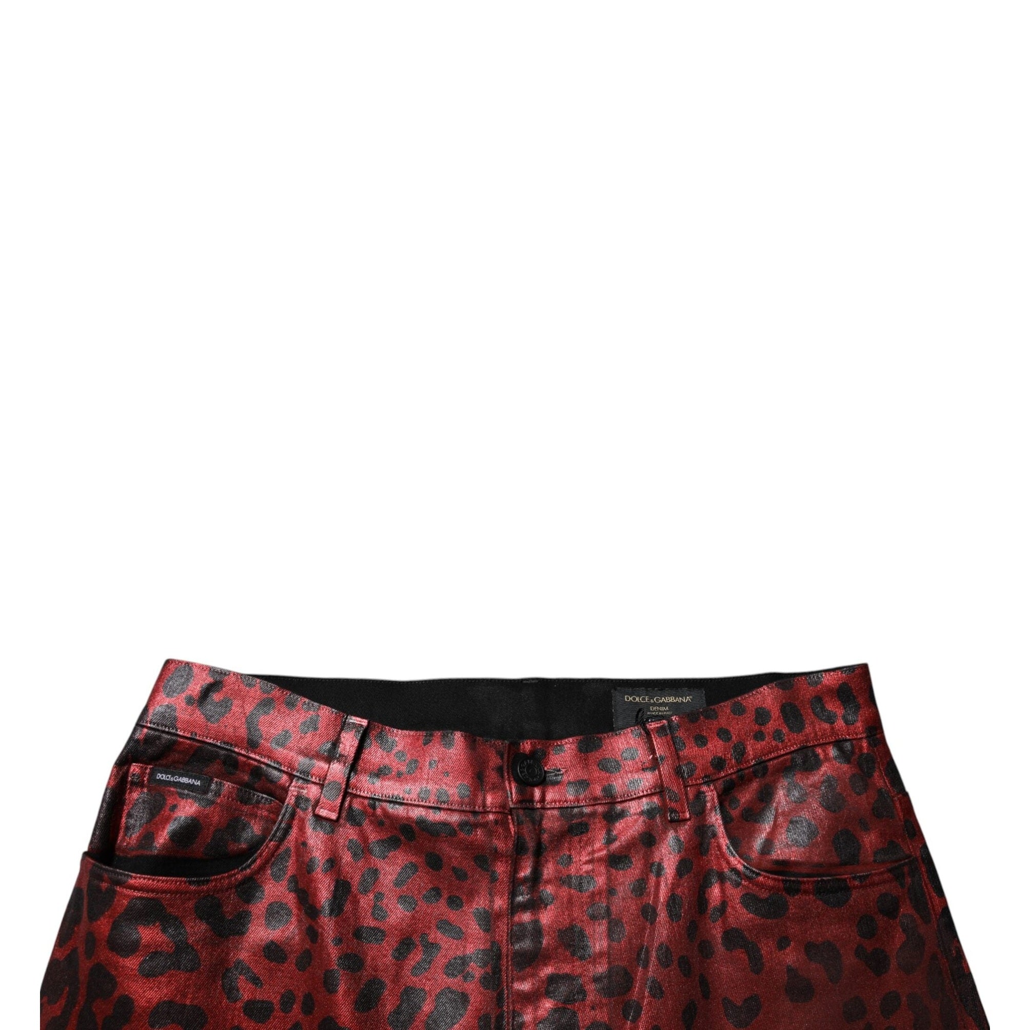 Dolce & Gabbana Red Leopard Cotton Straight Men Denim Jeans