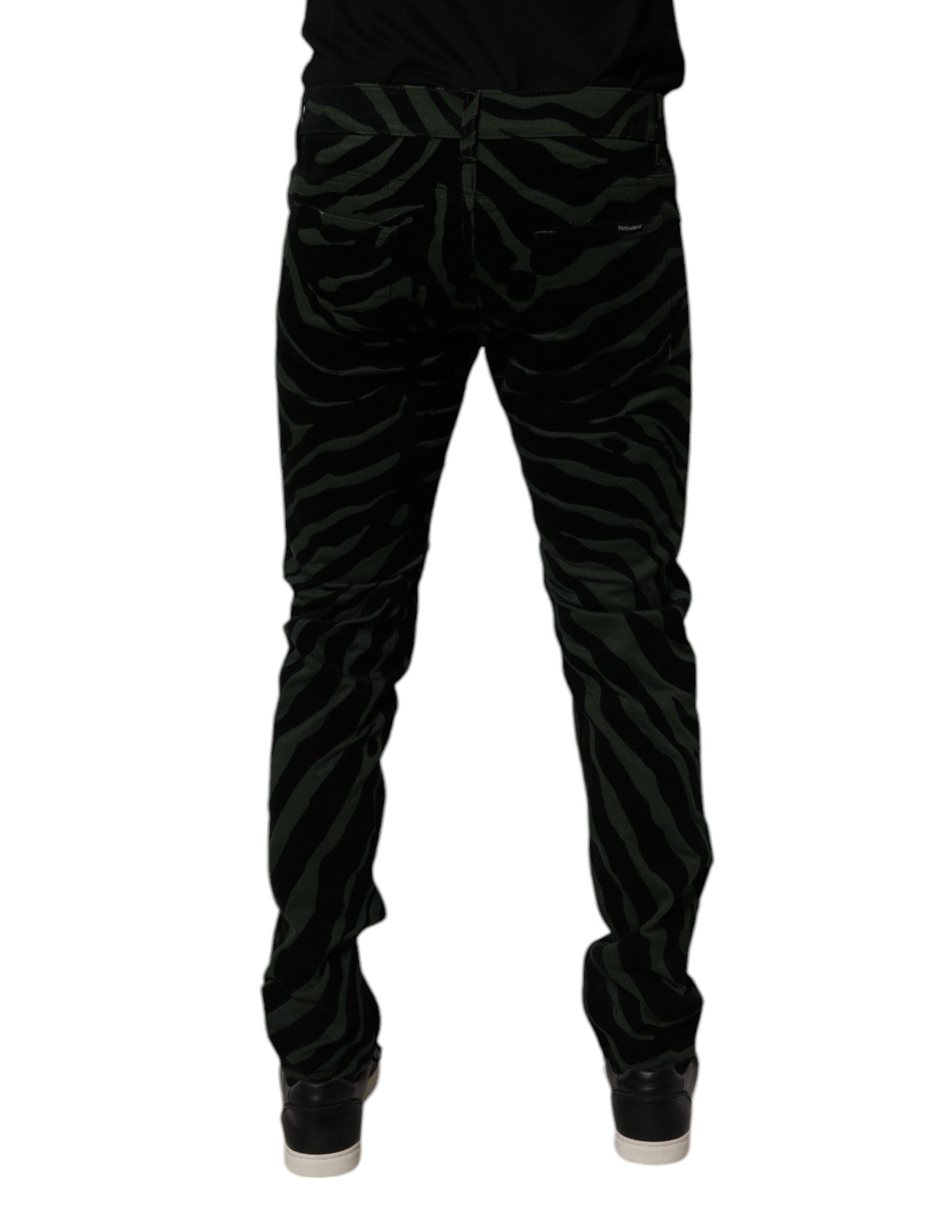Dolce & Gabbana Black Green Stripes Cotton Skinny Denim Jeans Dolce & Gabbana