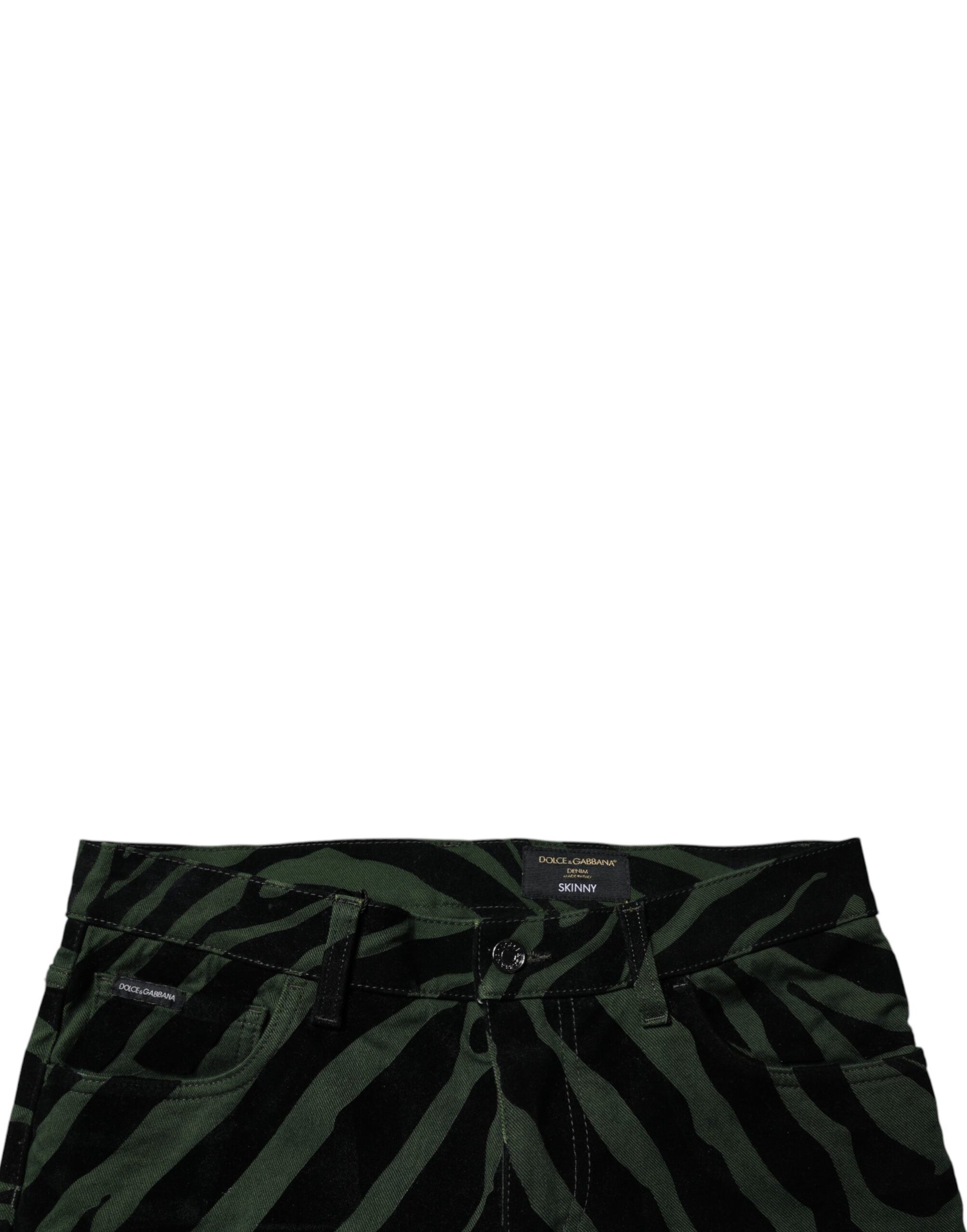 Dolce & Gabbana Black Green Stripes Cotton Skinny Denim Jeans Dolce & Gabbana