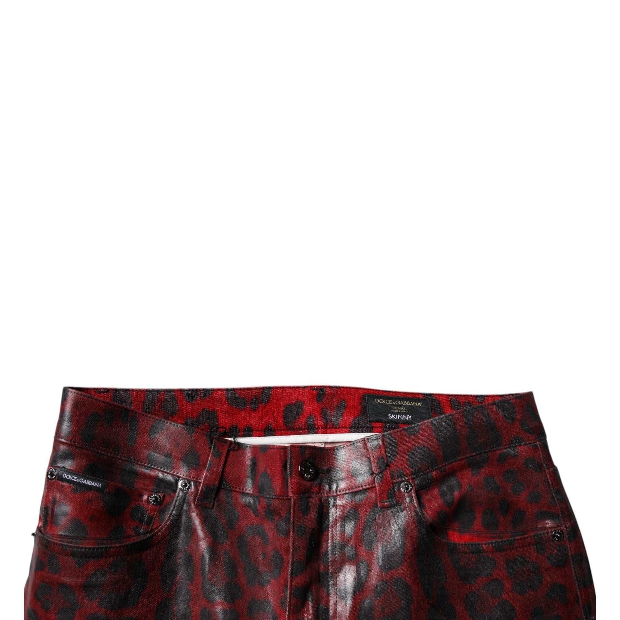 Dolce & Gabbana Red Leopard Cotton Skinny Men Denim Jeans