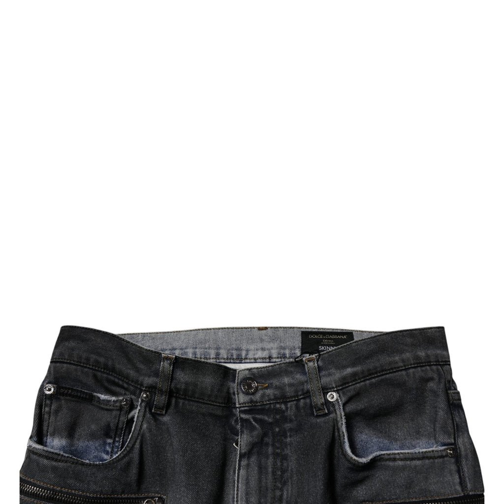 Dolce & Gabbana Dark Gray Tattered Cotton Skinny Denim Jeans