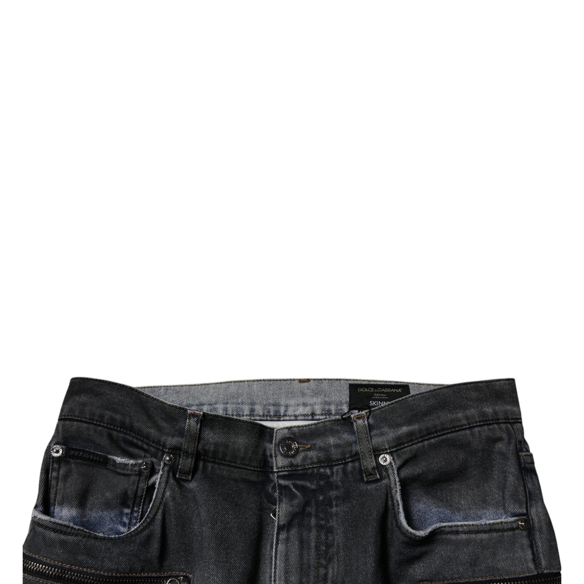 Dolce & Gabbana Dark Gray Tattered Cotton Skinny Denim Jeans
