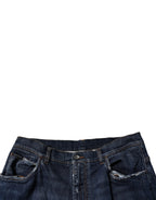 Dolce & Gabbana Dark Blue Tattered Wide Leg Men Denim Jeans