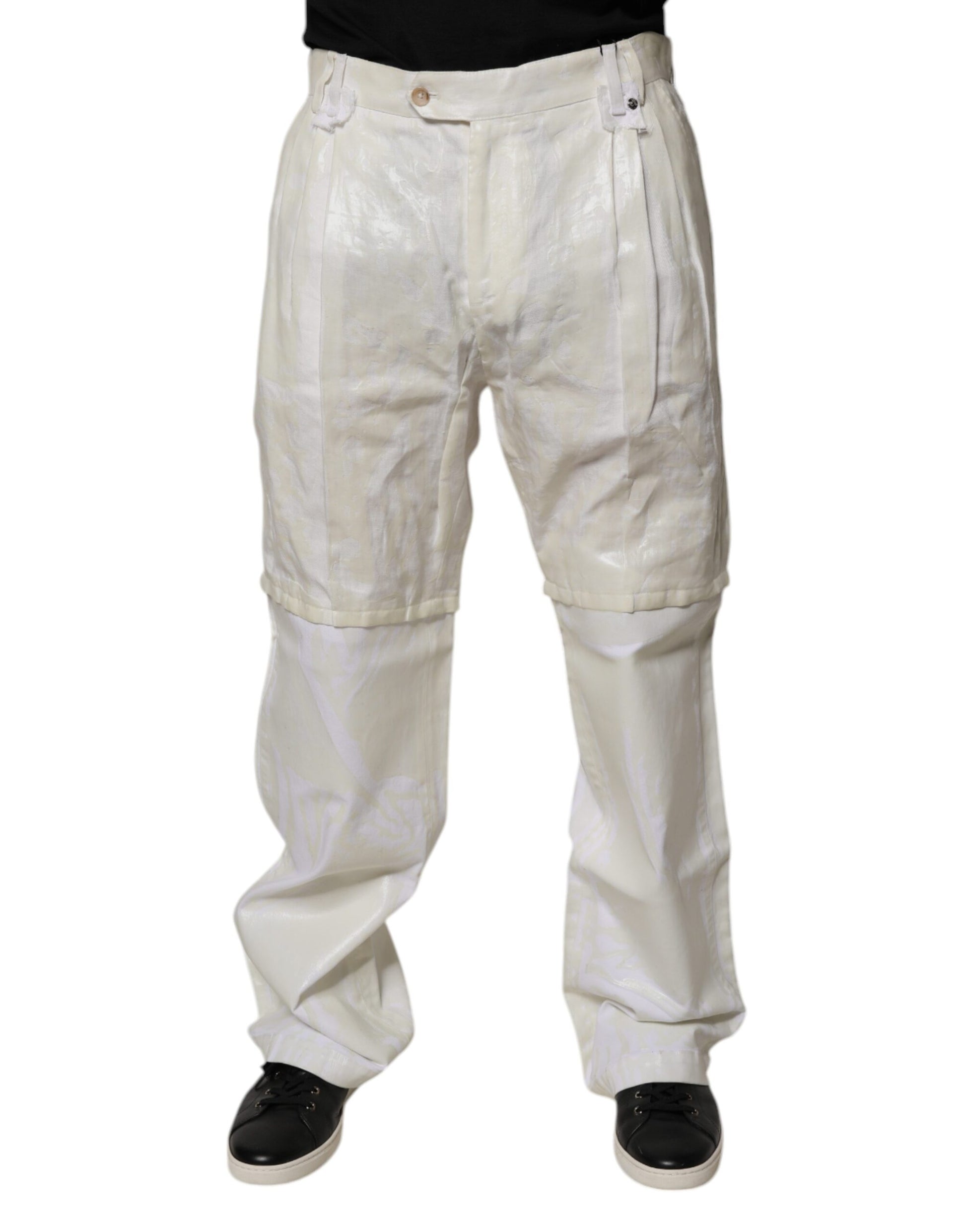 Dolce & Gabbana White Linen Mid Waist Straight Men Denim Jeans Dolce & Gabbana
