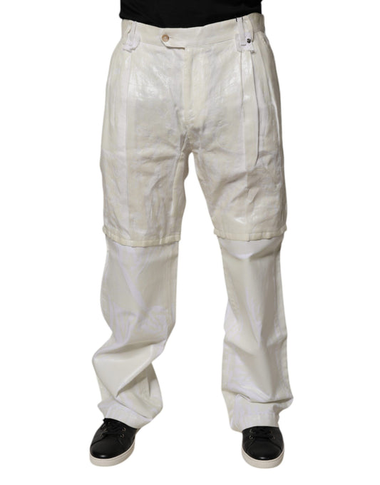Dolce & Gabbana White Linen Mid Waist Straight Men Denim Jeans Dolce & Gabbana