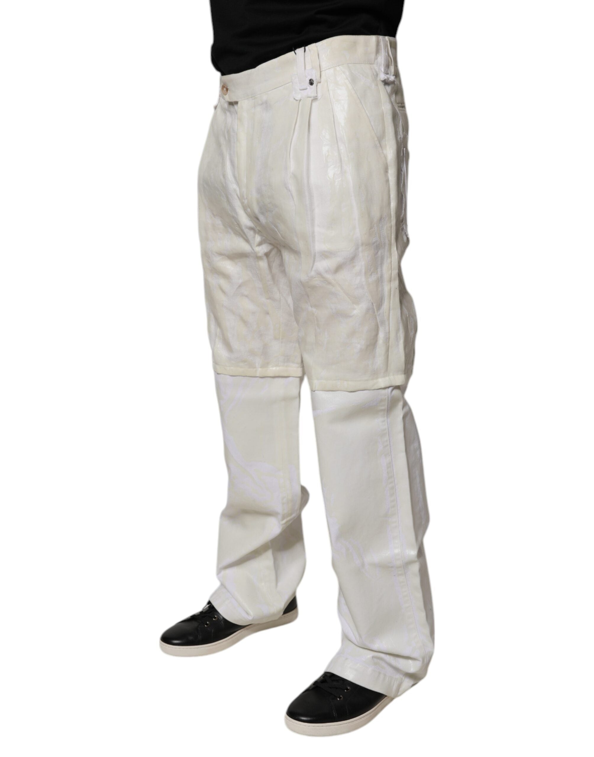 Dolce & Gabbana White Linen Mid Waist Straight Men Denim Jeans
