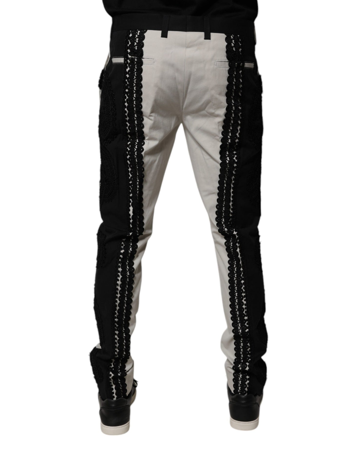 Dolce & Gabbana White Lace Trim Mid Waist Dress Formal Pants Dolce & Gabbana