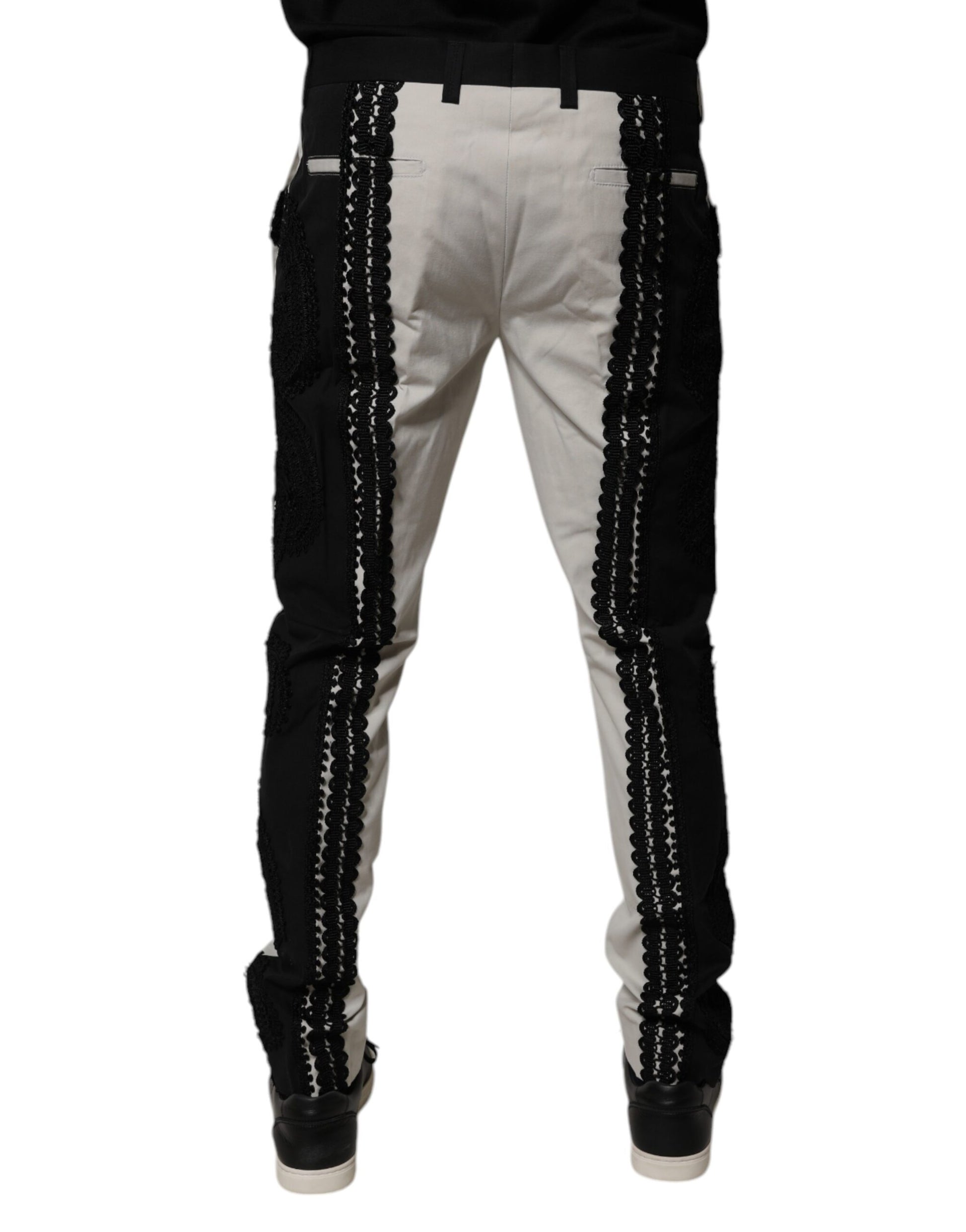 Dolce & Gabbana White Lace Trim Mid Waist Dress Formal Pants Dolce & Gabbana