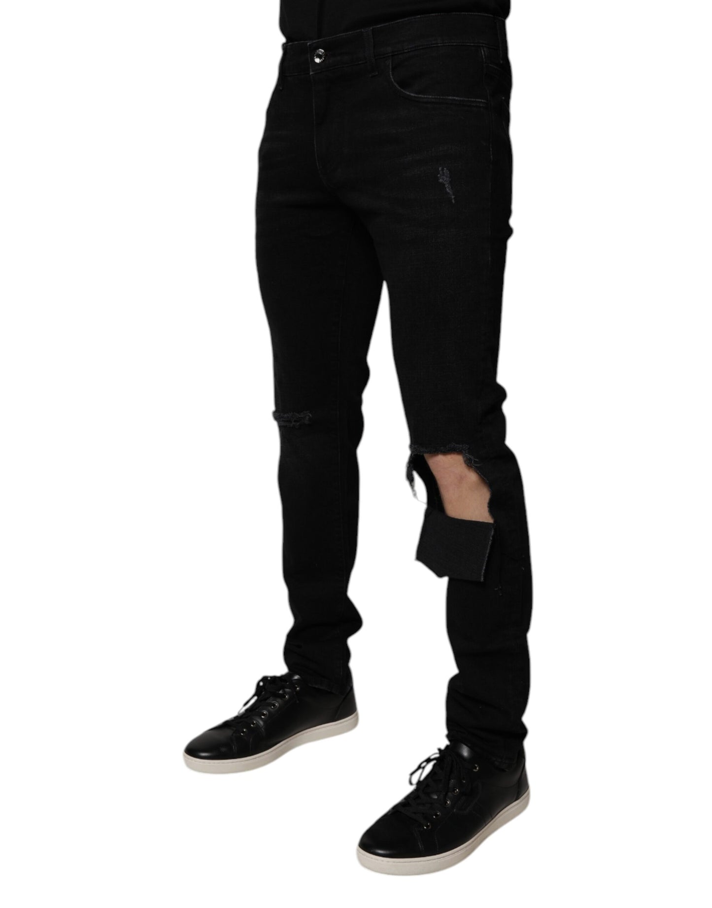 Dolce & Gabbana Black Ripped Cotton Skinny Men Denim Jeans Dolce & Gabbana