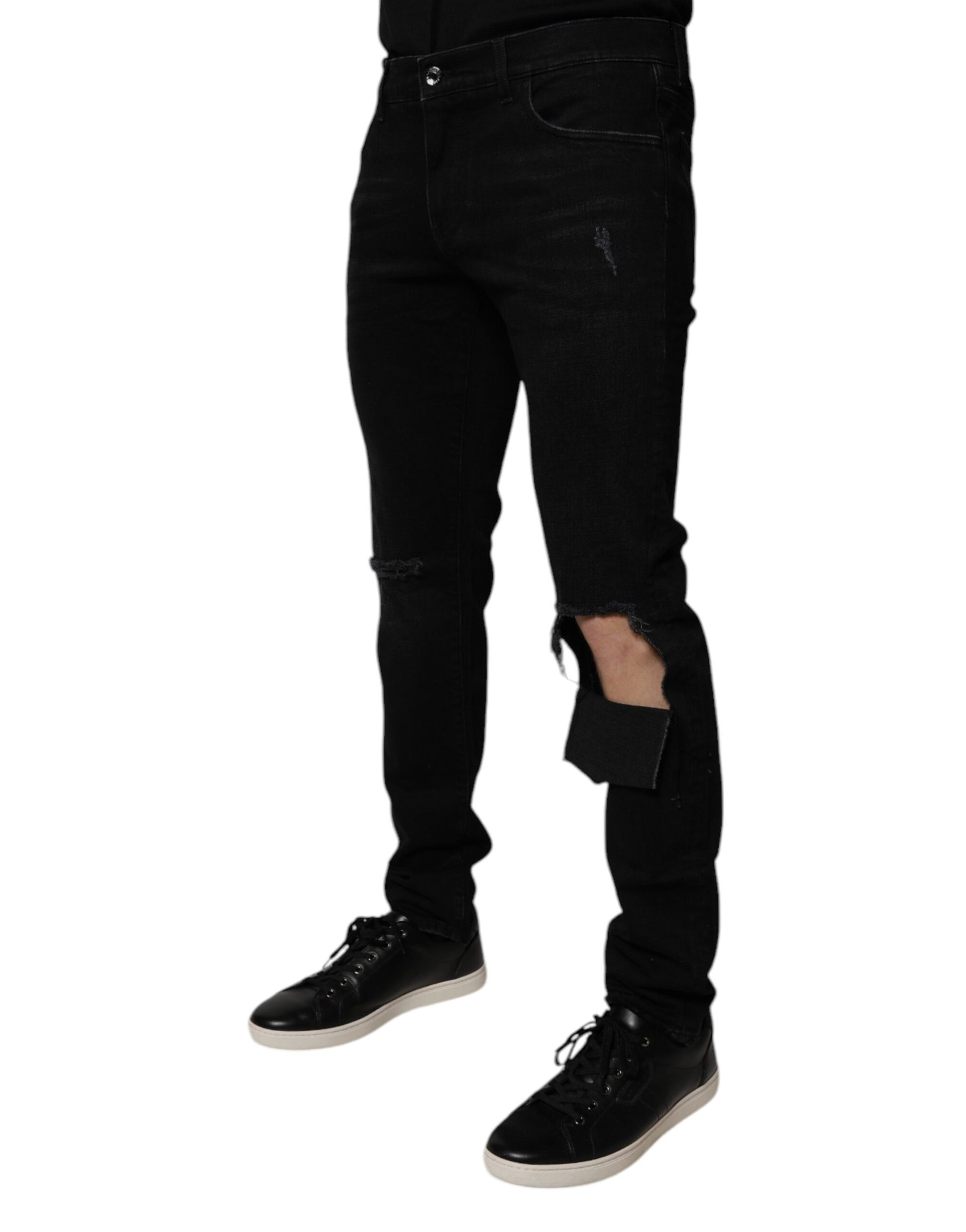 Dolce & Gabbana Black Ripped Cotton Skinny Men Denim Jeans Dolce & Gabbana