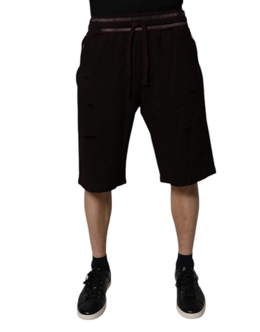 Dolce & Gabbana Maroon Cotton Logo Plaque Men Bermuda Shorts Dolce & Gabbana