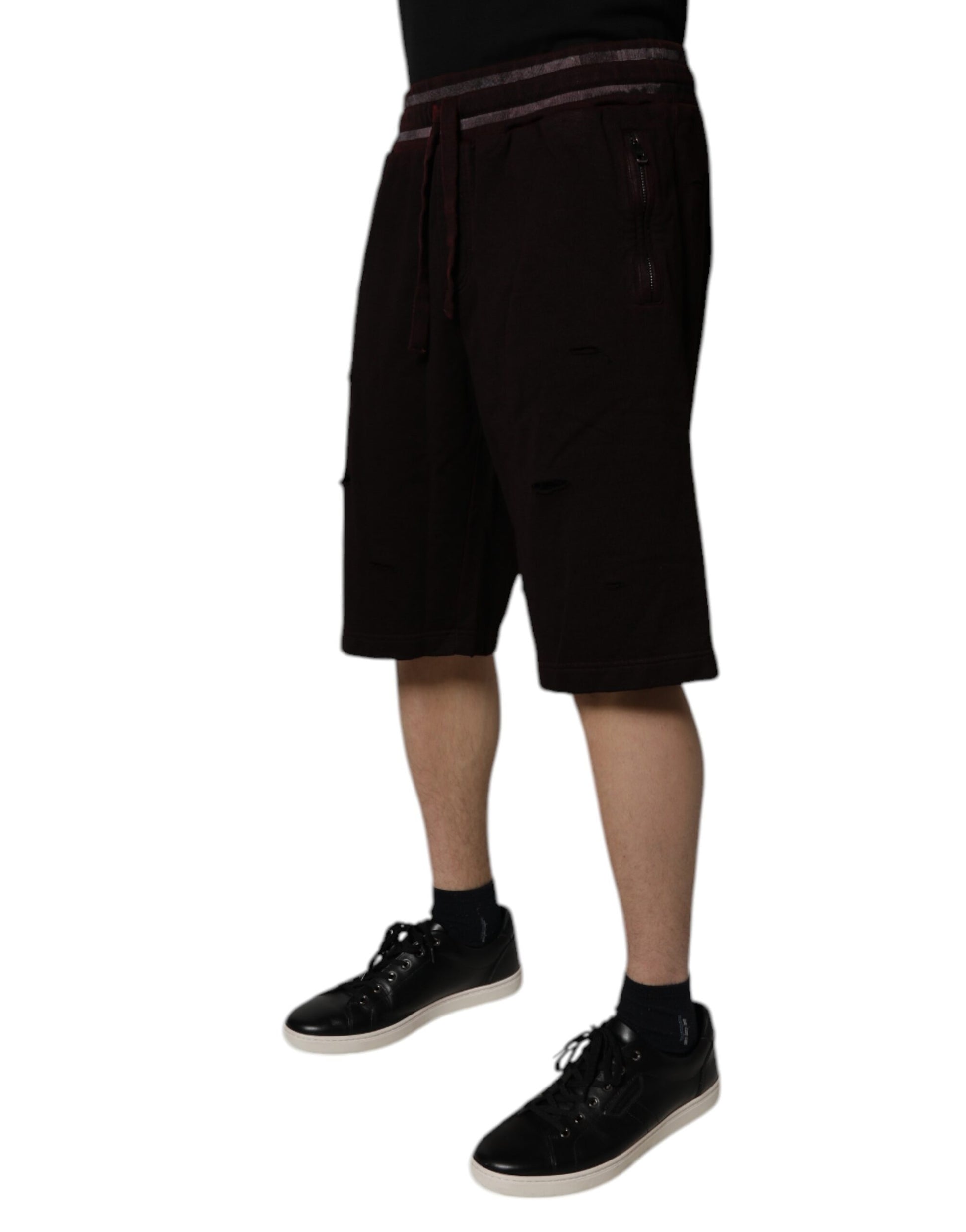 Dolce & Gabbana Maroon Cotton Logo Plaque Men Bermuda Shorts Dolce & Gabbana