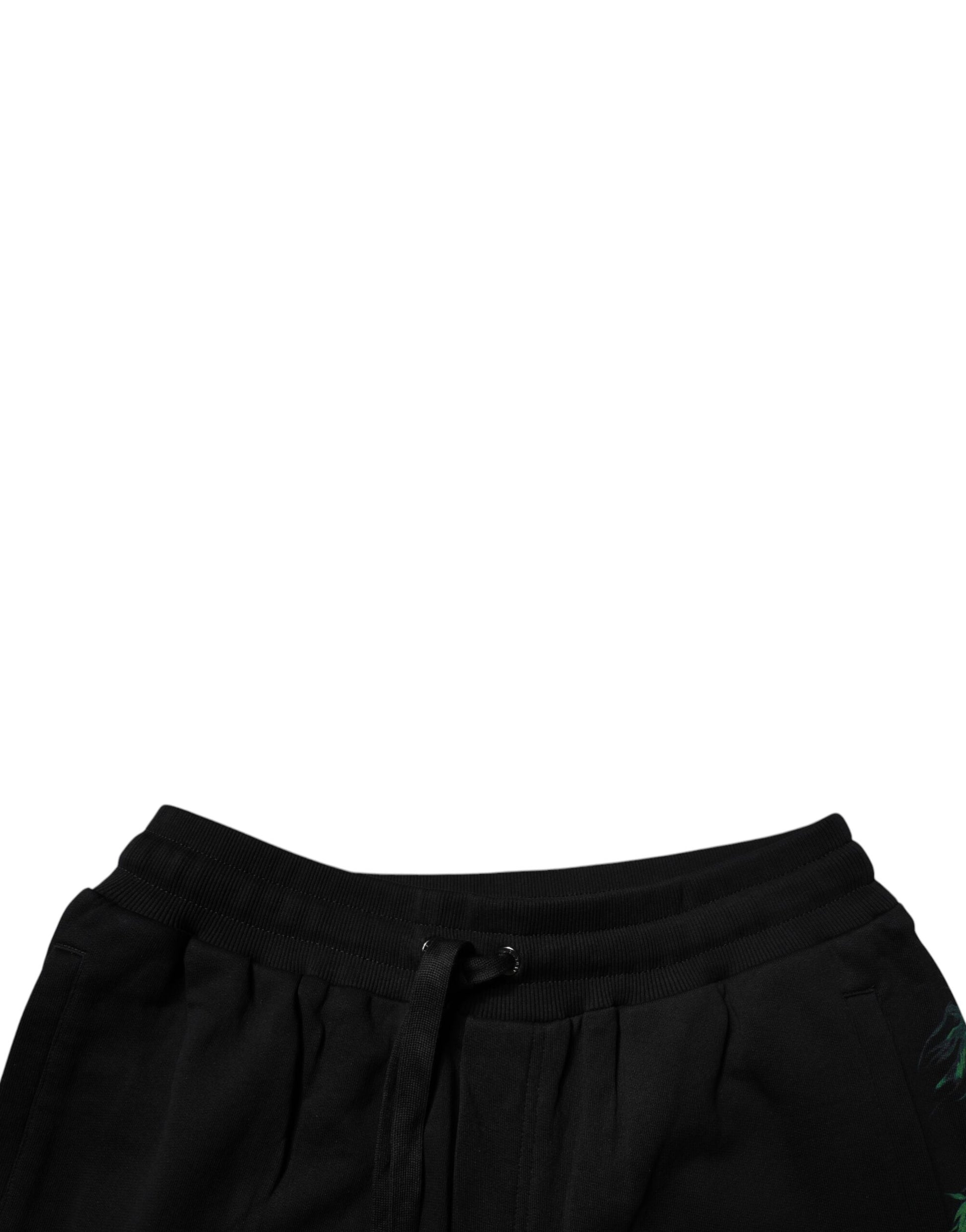 Dolce & Gabbana Black Cotton Logo Floral Print Bermuda Shorts Dolce & Gabbana