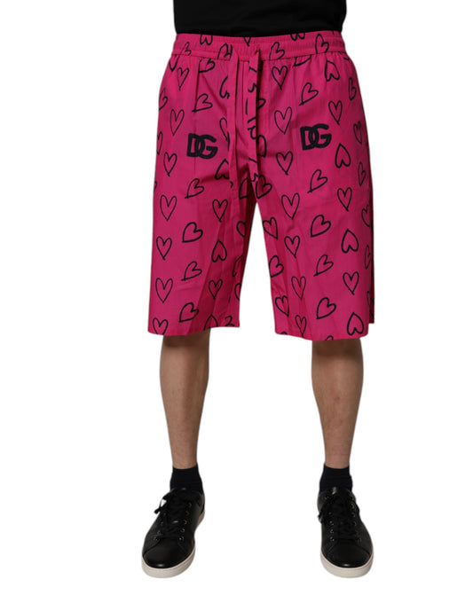 Dolce & Gabbana Pink Cotton Heart Print Bermuda Shorts Dolce & Gabbana