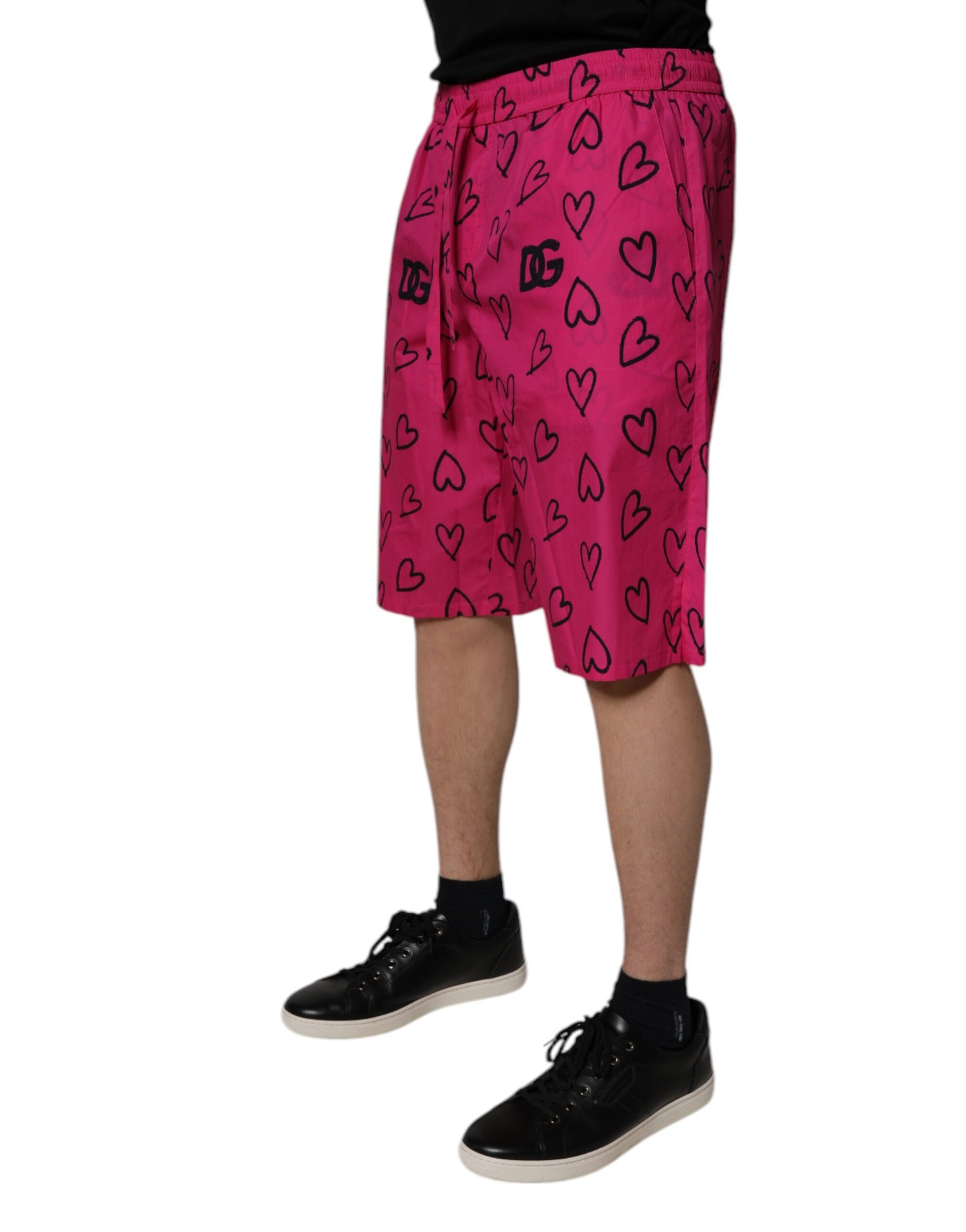 Dolce & Gabbana Pink Cotton Heart Print Bermuda Shorts Dolce & Gabbana