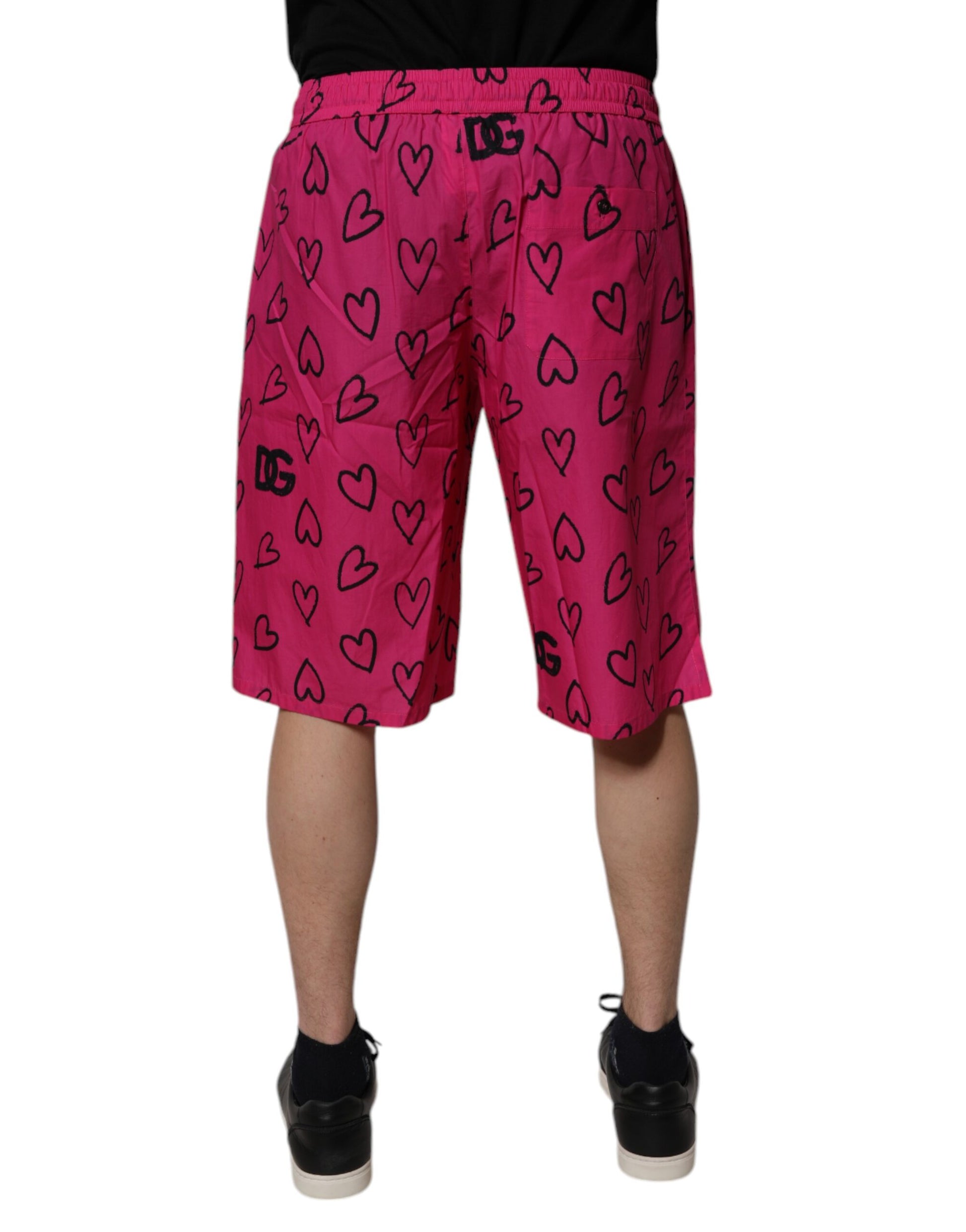 Dolce & Gabbana Pink Cotton Heart Print Bermuda Shorts Dolce & Gabbana
