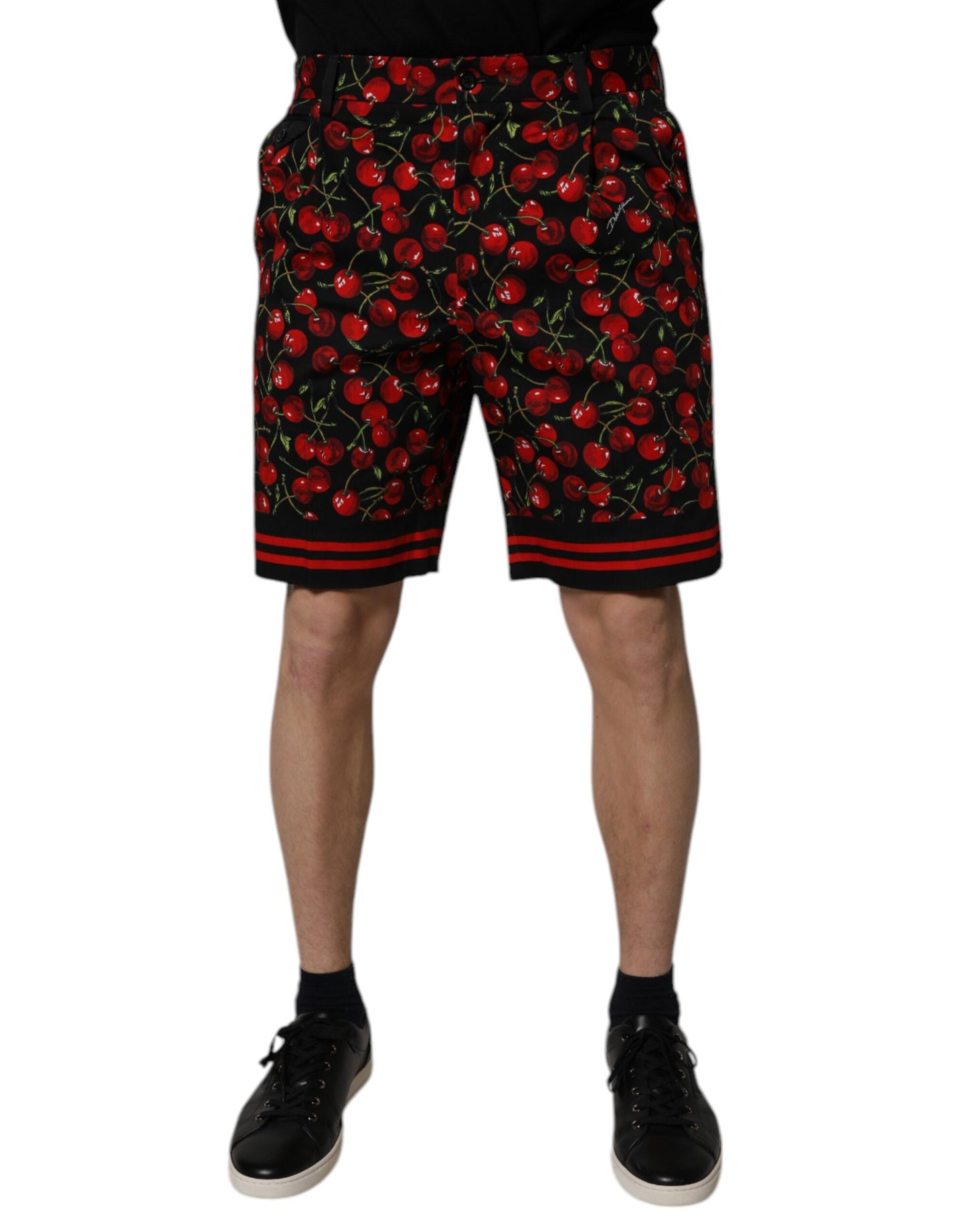 Dolce & Gabbana Black Red Cherry Print Bermuda Cotton Shorts Dolce & Gabbana