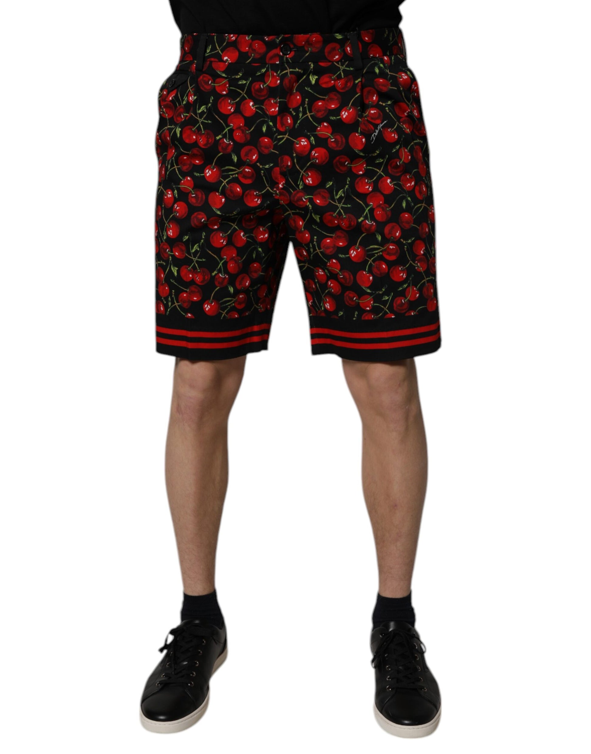 Dolce & Gabbana Black Red Cherry Print Bermuda Cotton Shorts Dolce & Gabbana