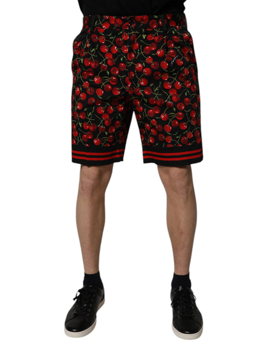 Dolce & Gabbana Black Red Cherry Print Bermuda Cotton Shorts Dolce & Gabbana