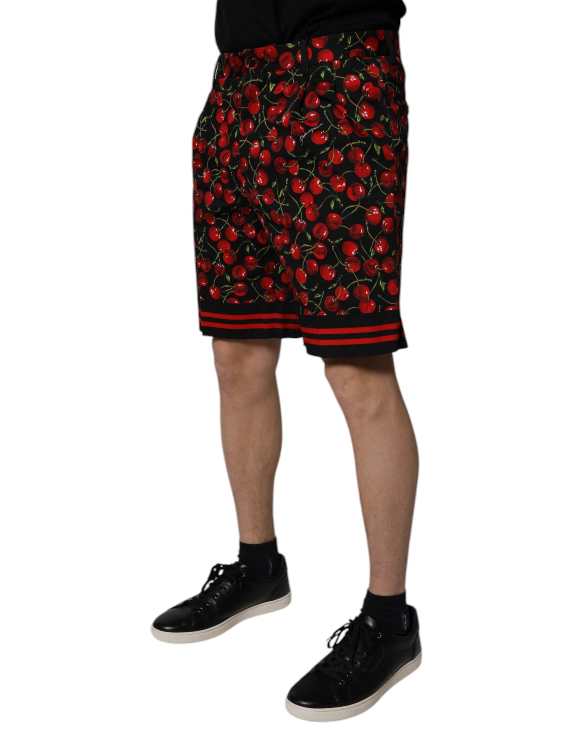 Dolce & Gabbana Black Red Cherry Print Bermuda Cotton Shorts Dolce & Gabbana