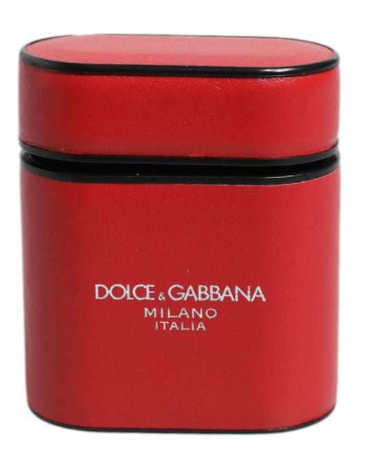 Dolce & Gabbana Red Calfskin Leather Logo Print Flip Holder Airpods Case Dolce & Gabbana