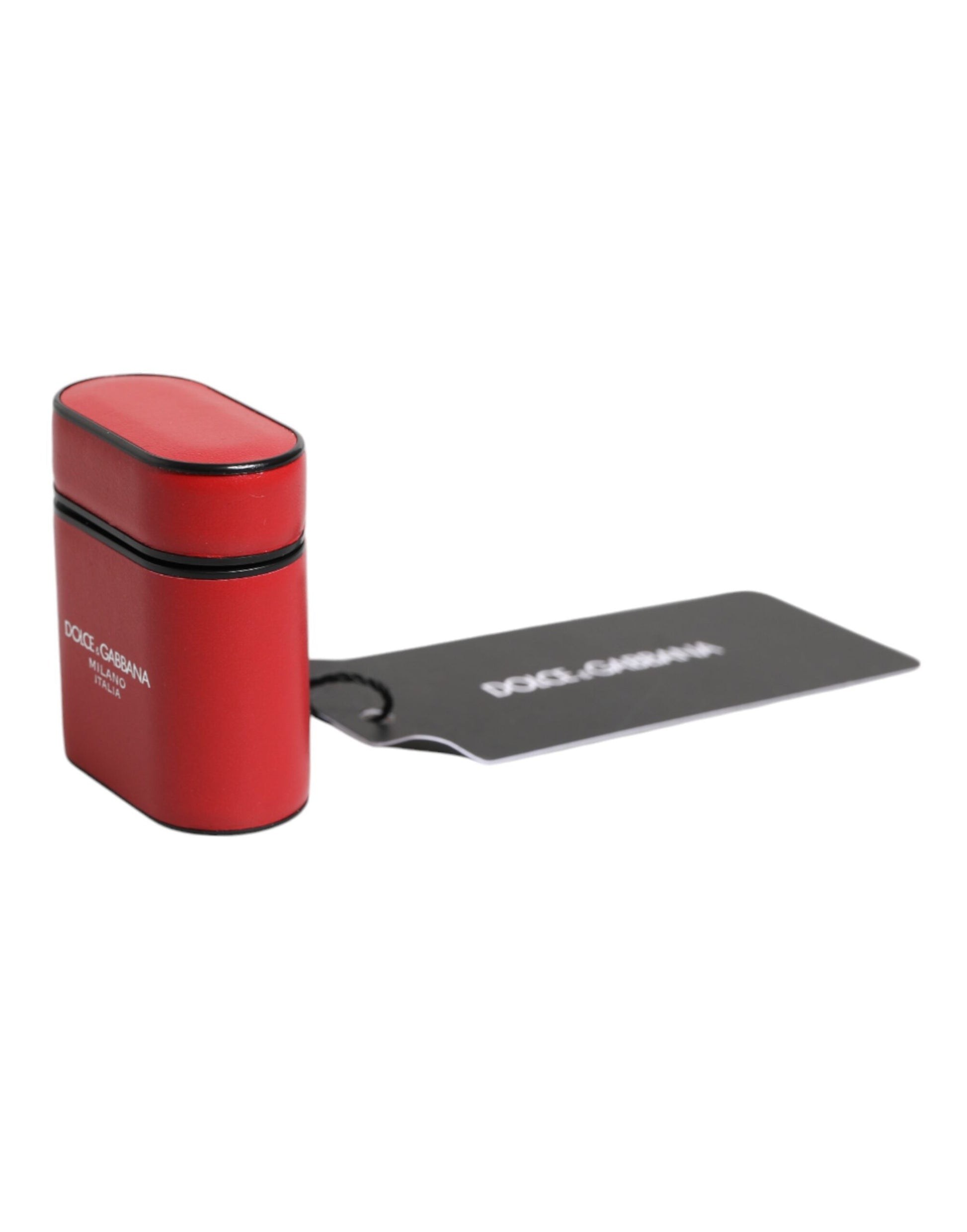 Dolce & Gabbana Red Calfskin Leather Logo Print Flip Holder Airpods Case Dolce & Gabbana