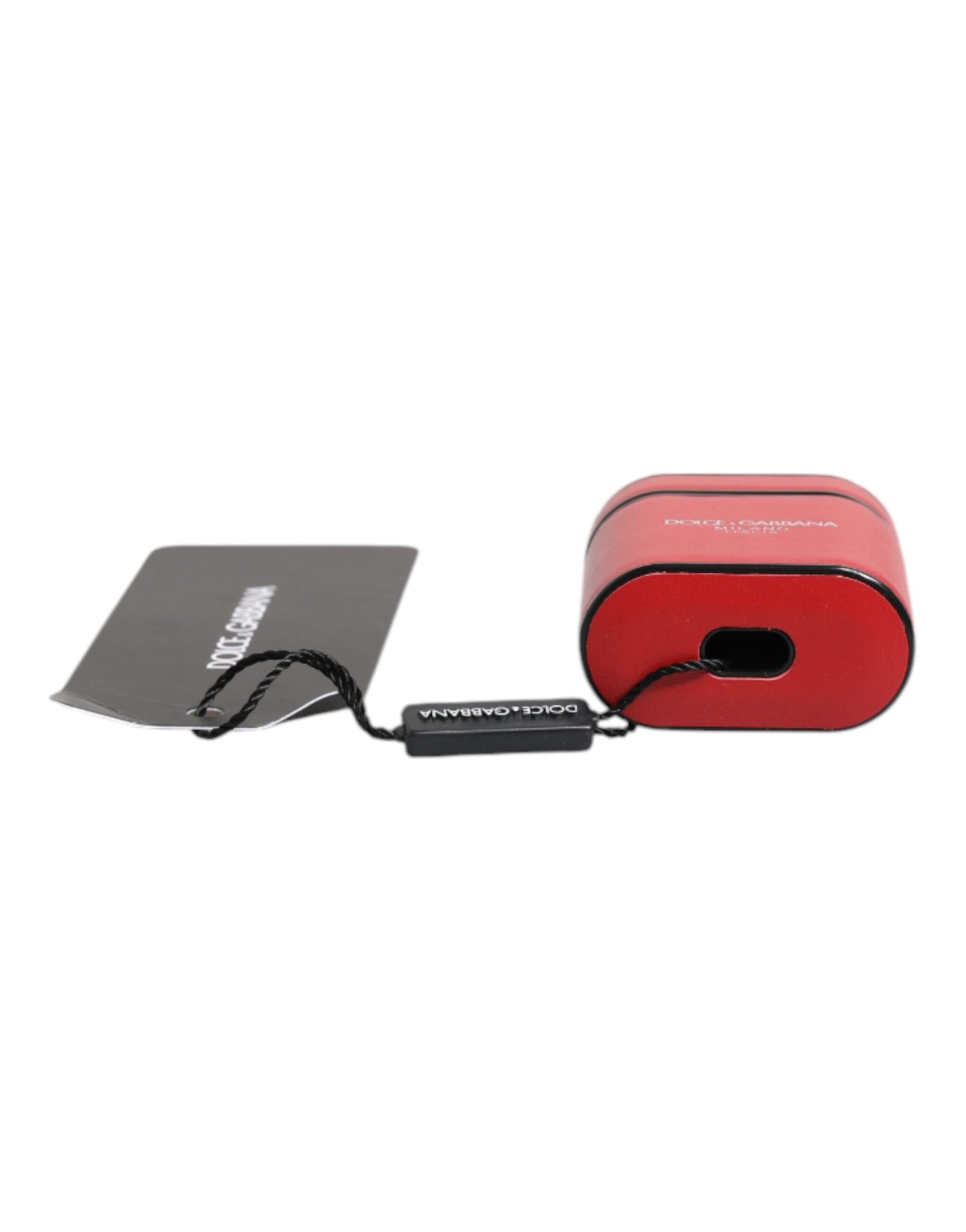 Dolce & Gabbana Red Calfskin Leather Logo Print Flip Holder Airpods Case Dolce & Gabbana