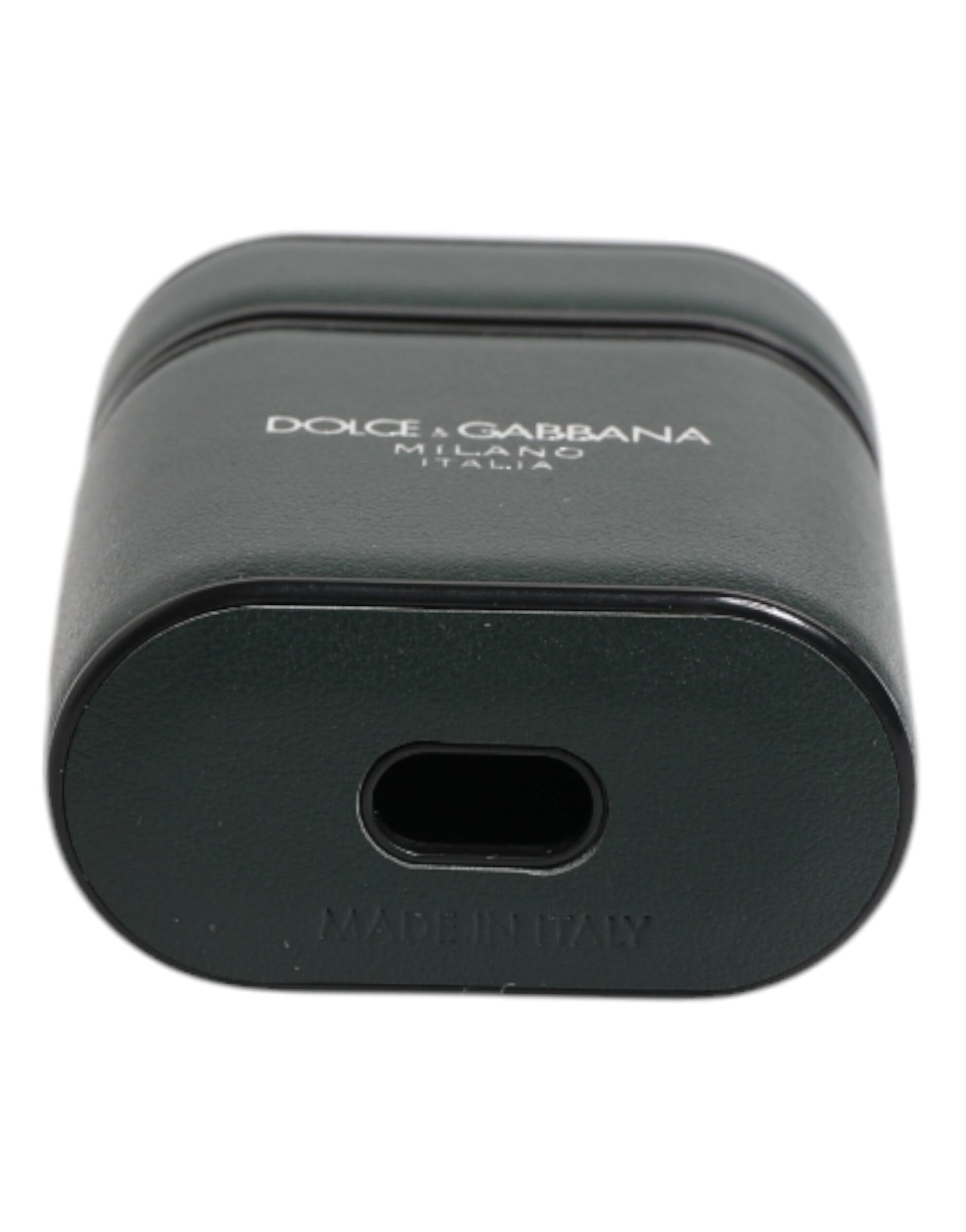 Dolce & Gabbana Black Calfskin Leather Logo Print Flip Holder Airpods Case Dolce & Gabbana