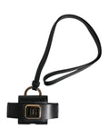 Dolce & Gabbana Black Leather Strap Gold Metal Logo Plaque Airpods Case - Eljoys Fashion 