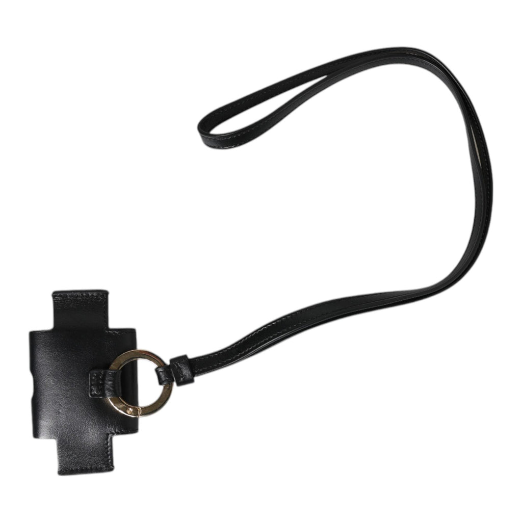 Dolce & Gabbana Black Leather Strap Gold Metal Logo Plaque Airpods Case