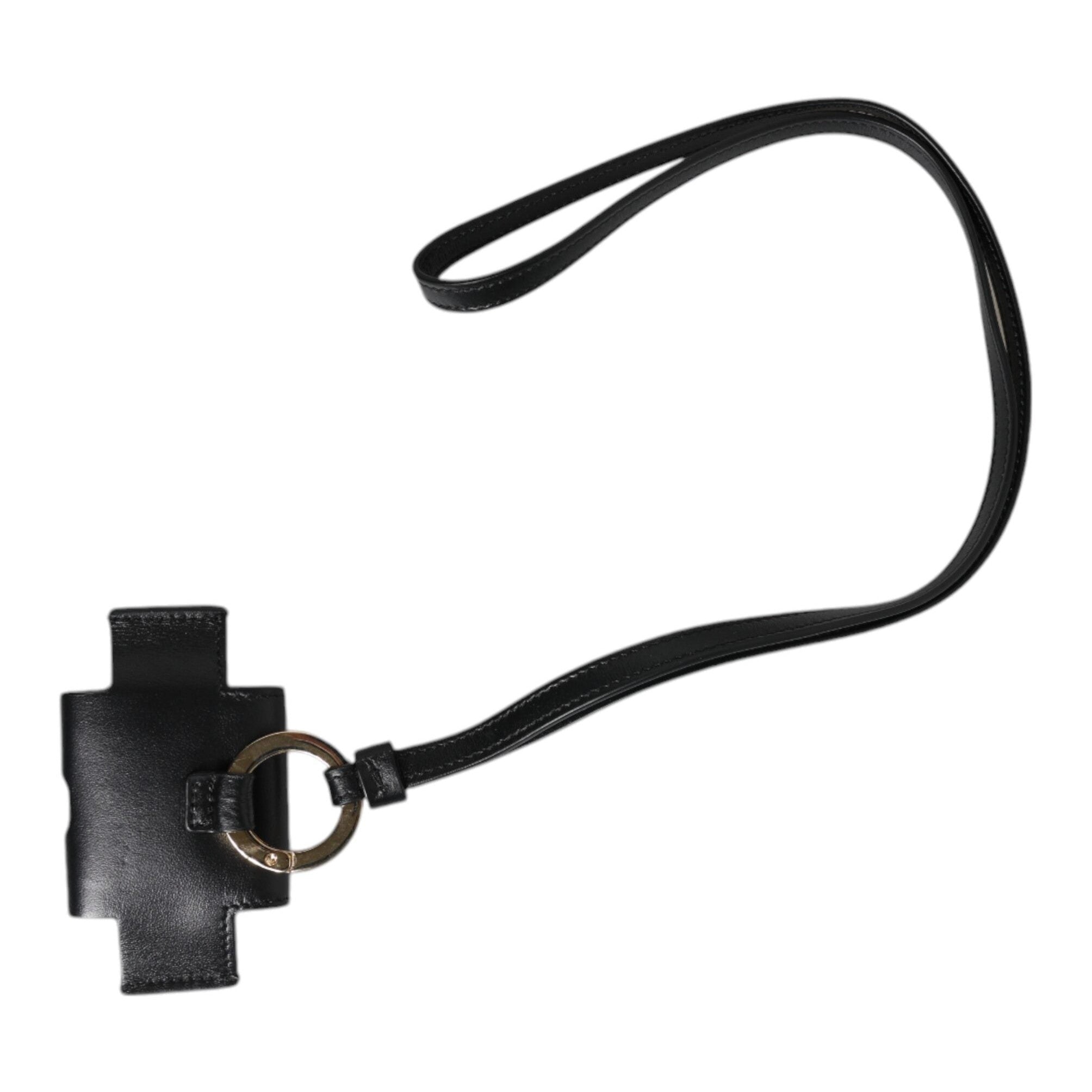 Dolce & Gabbana Black Leather Strap Gold Metal Logo Plaque Airpods Case