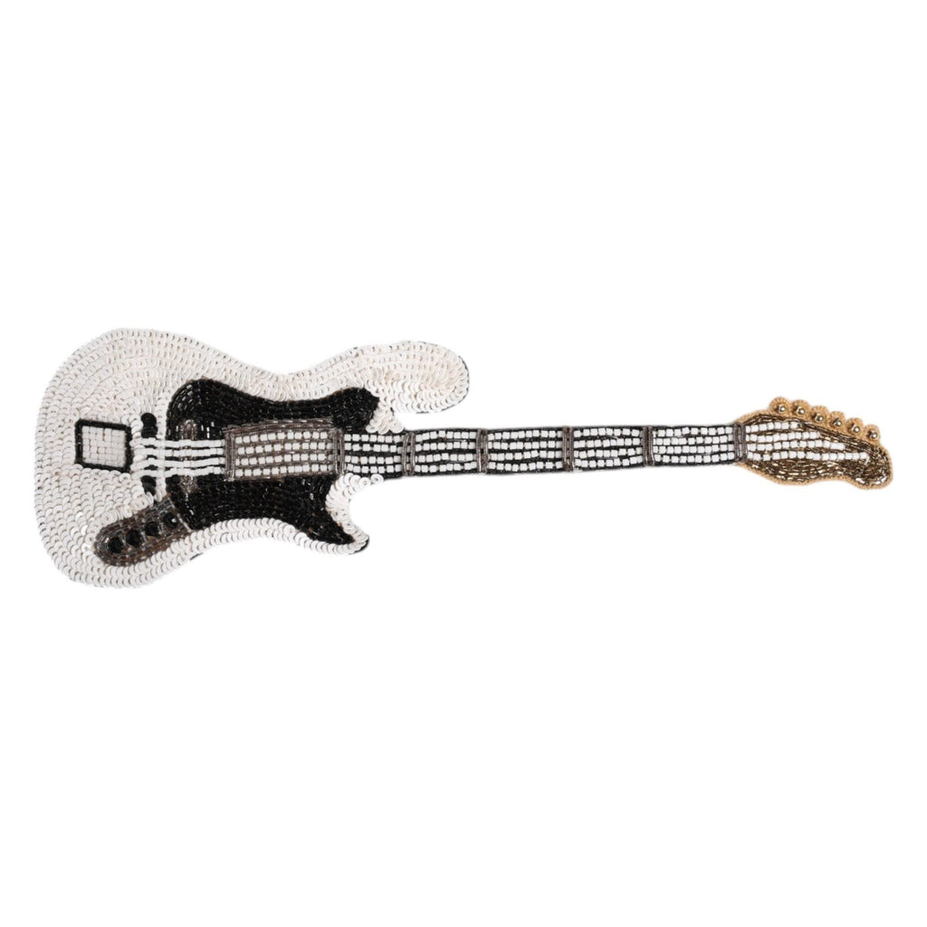 Dolce & Gabbana Gold Brass Logo Beaded Guitar Pin Brooch