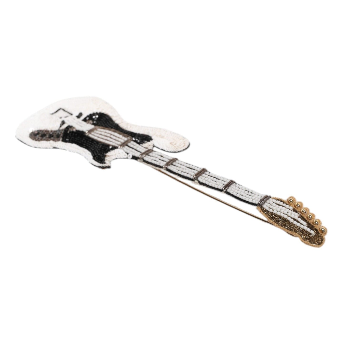 Dolce & Gabbana Gold Brass Logo Beaded Guitar Pin Brooch