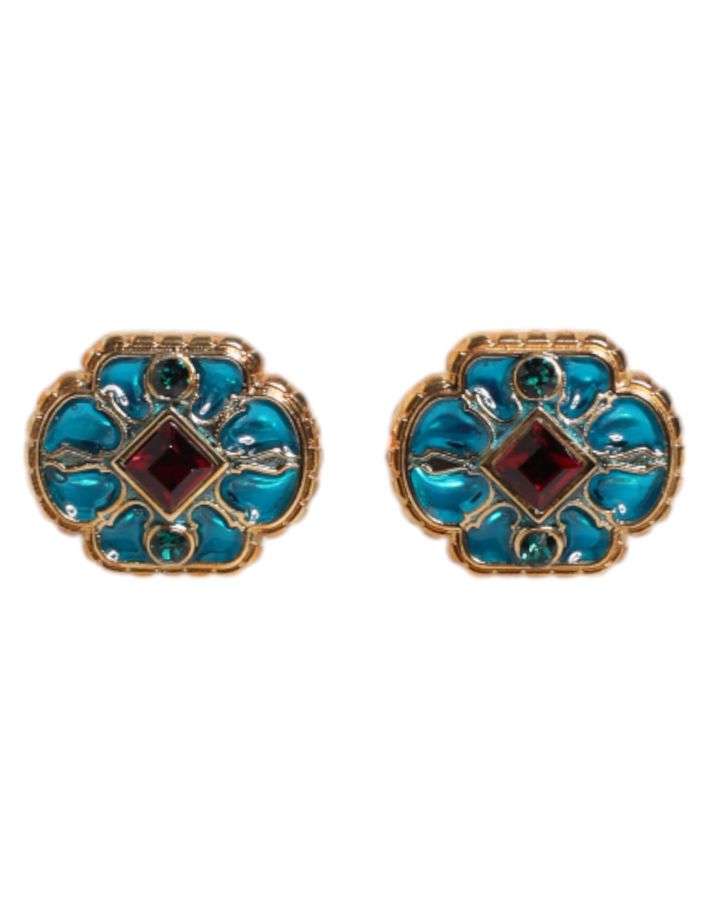 Dolce & Gabbana Gold Brass Blue Enameled Flower Cufflink Dolce & Gabbana