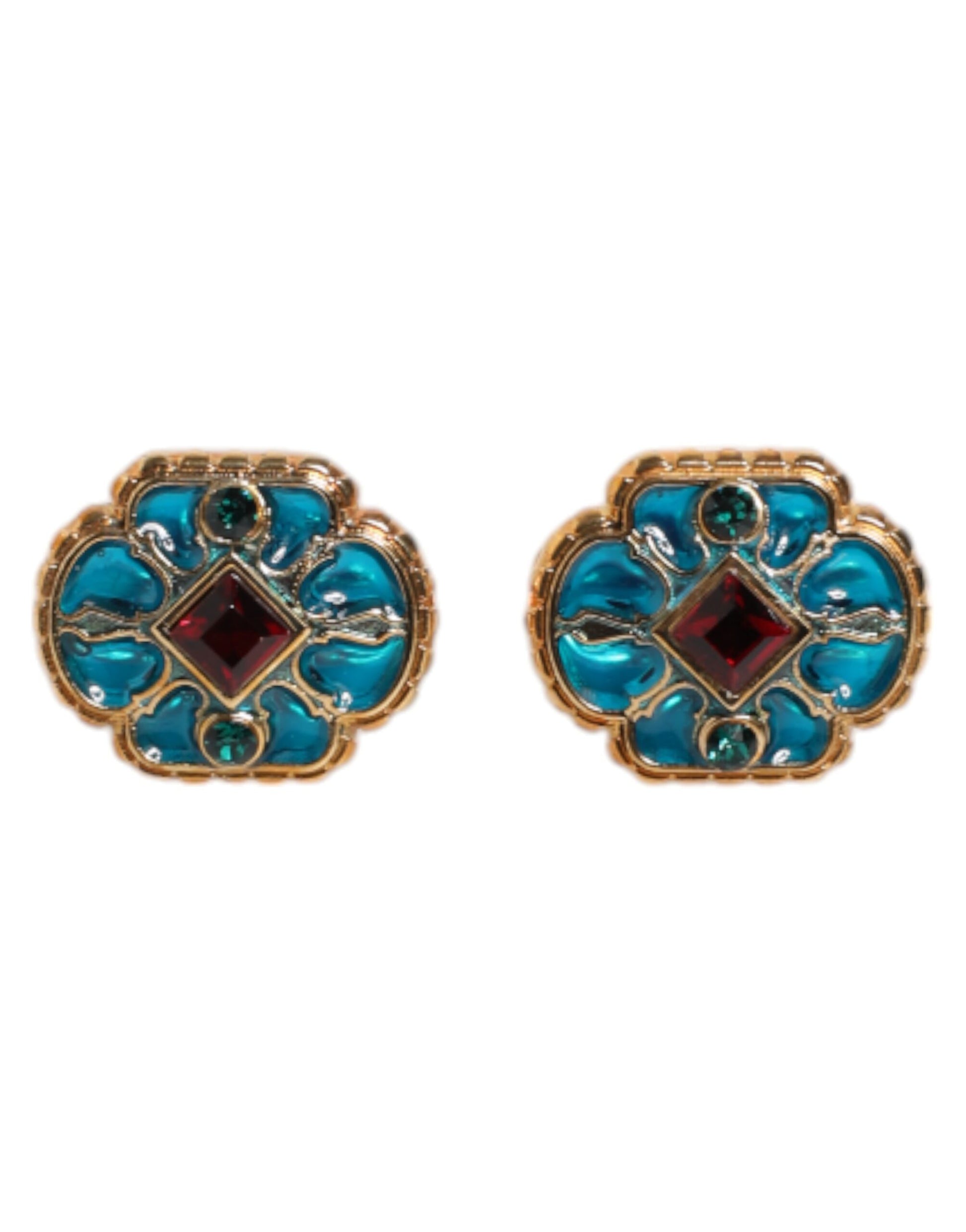 Dolce & Gabbana Gold Brass Blue Enameled Flower Cufflink Dolce & Gabbana