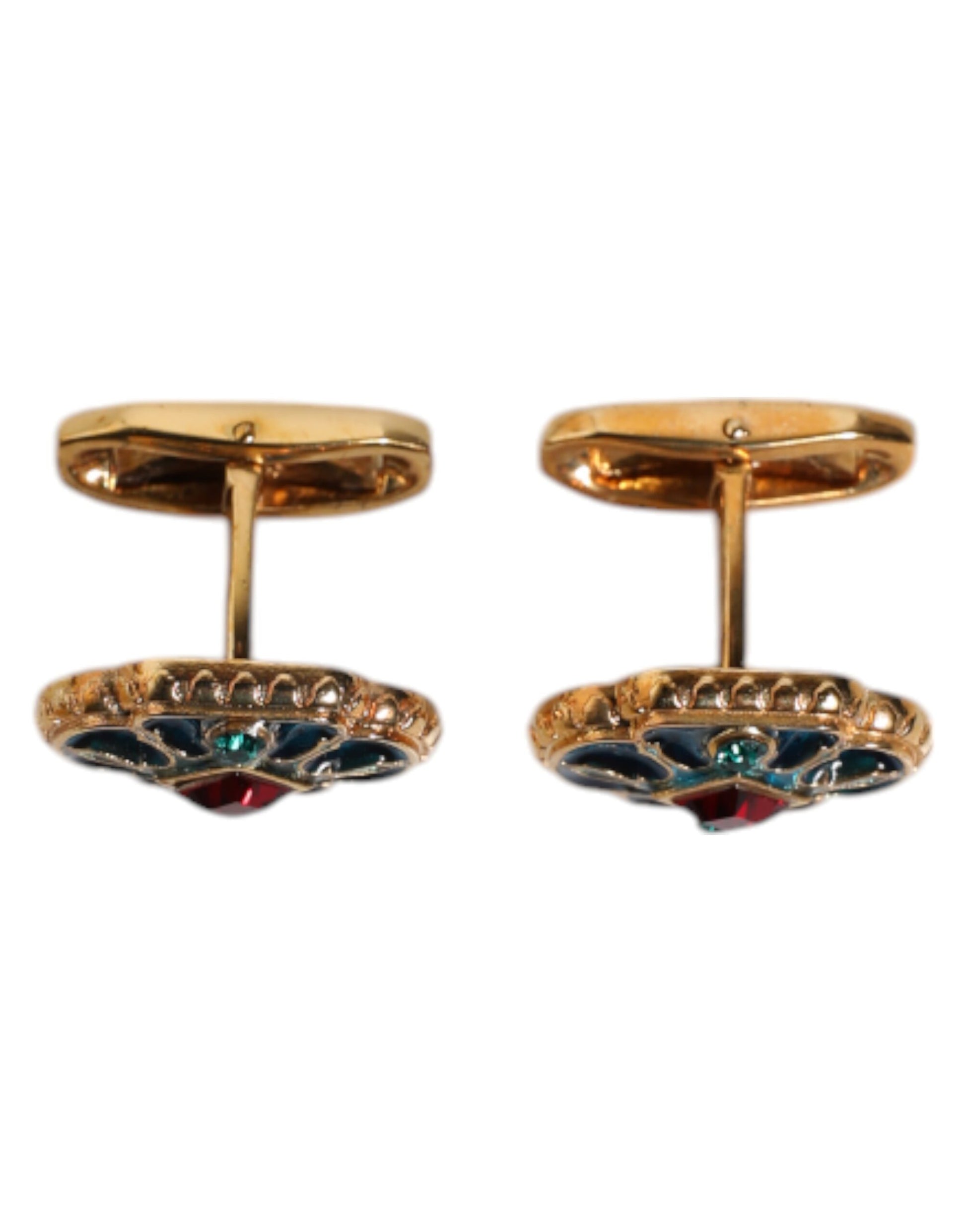 Dolce & Gabbana Gold Brass Blue Enameled Flower Cufflink Dolce & Gabbana