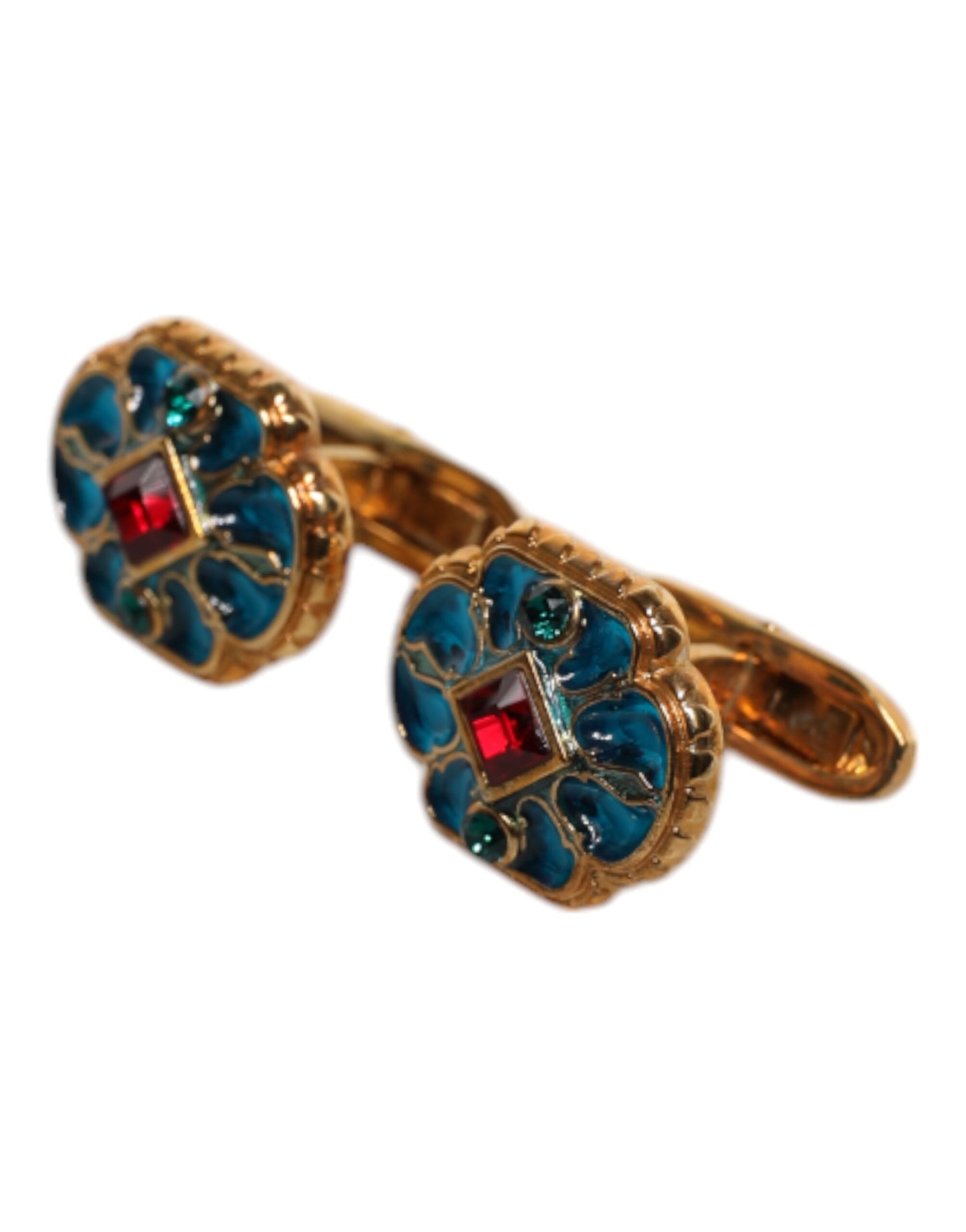 Dolce & Gabbana Gold Brass Blue Enameled Flower Cufflink Dolce & Gabbana