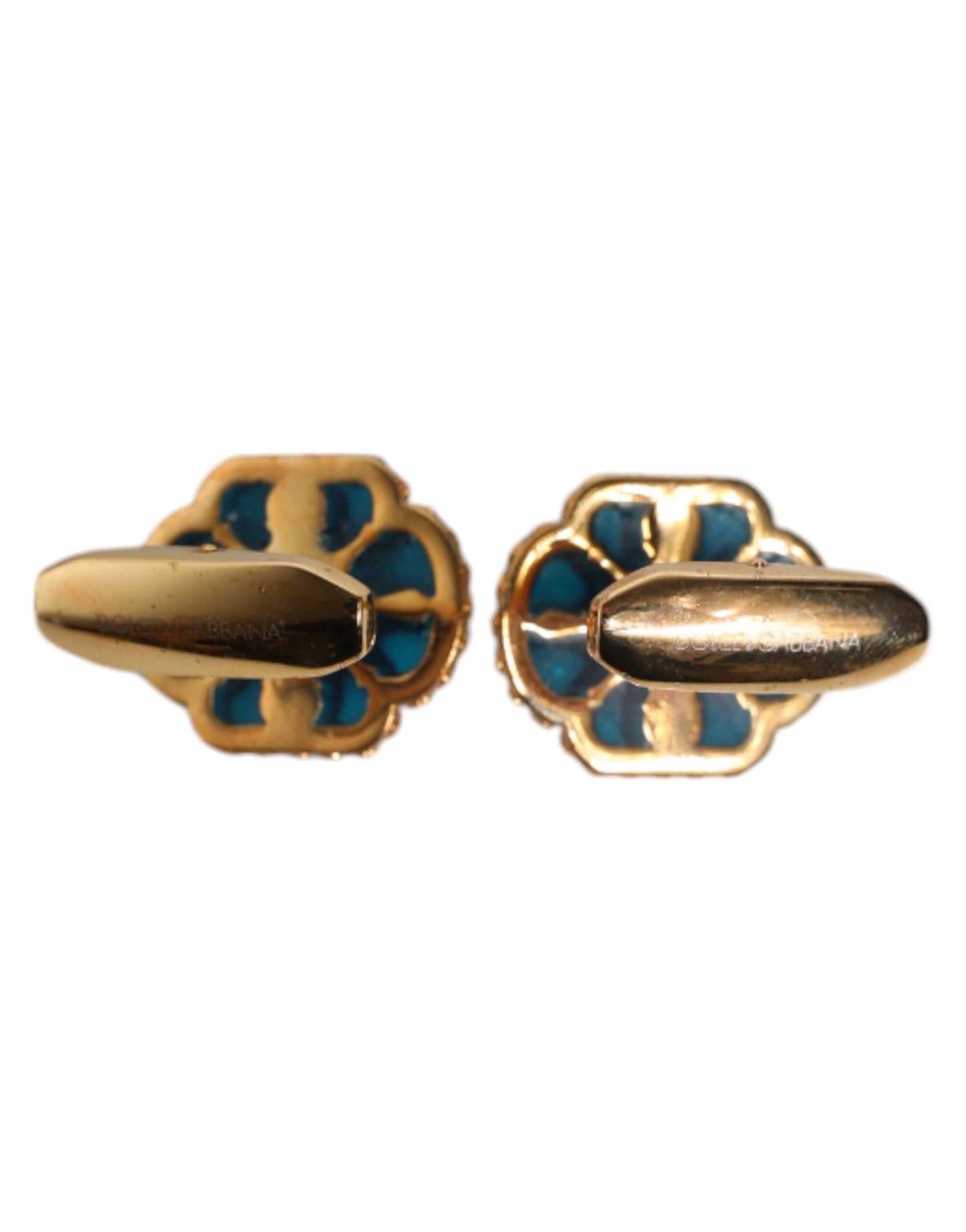 Dolce & Gabbana Gold Brass Blue Enameled Flower Cufflink Dolce & Gabbana
