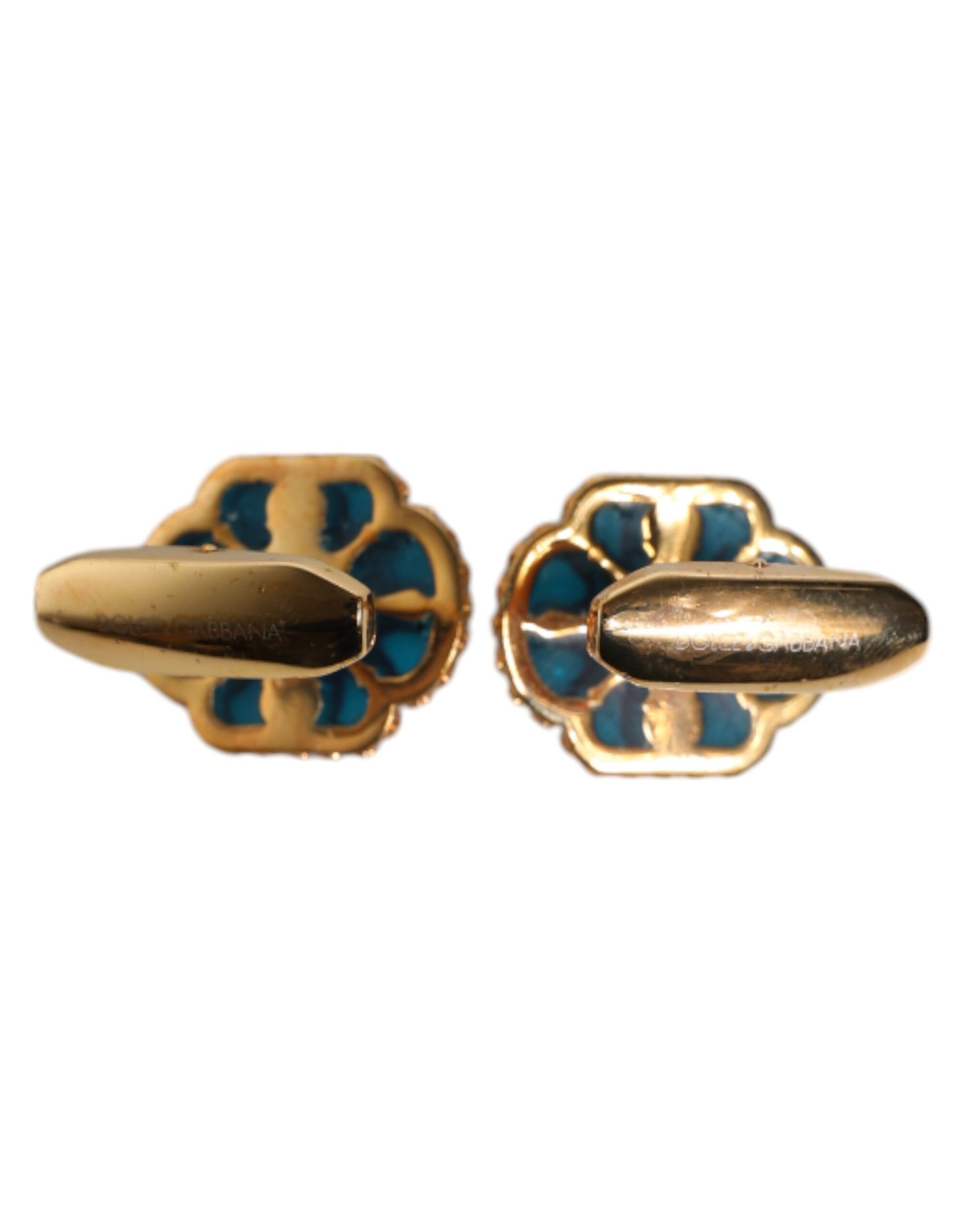 Dolce & Gabbana Gold Brass Blue Enameled Flower Cufflink Dolce & Gabbana