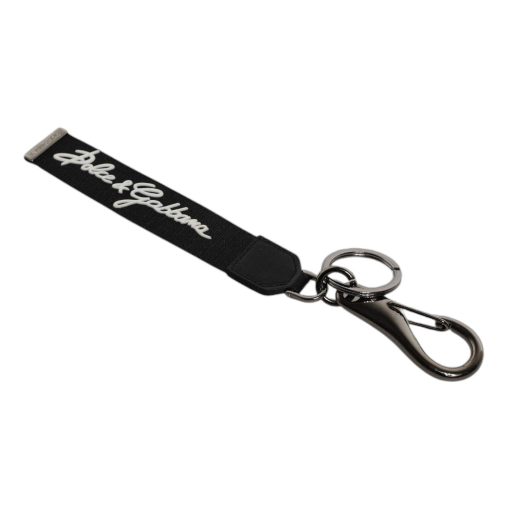 Dolce & Gabbana Black White DG Logo Silver Men Keychain Polyester Keyring