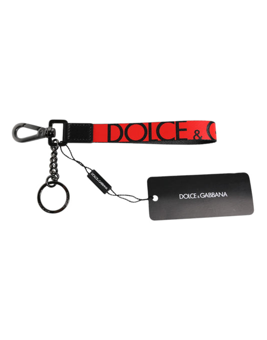 Dolce & Gabbana Red Logo Nylon Silver Brass Men Holder Keychain Keyring Dolce & Gabbana