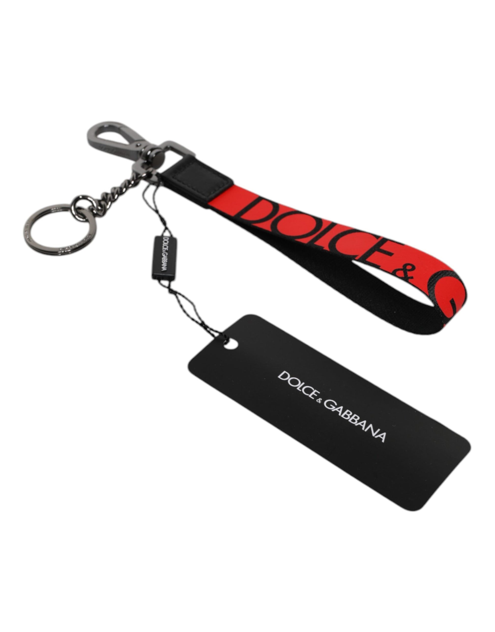 Dolce & Gabbana Red Logo Nylon Silver Brass Men Holder Keychain Keyring Dolce & Gabbana