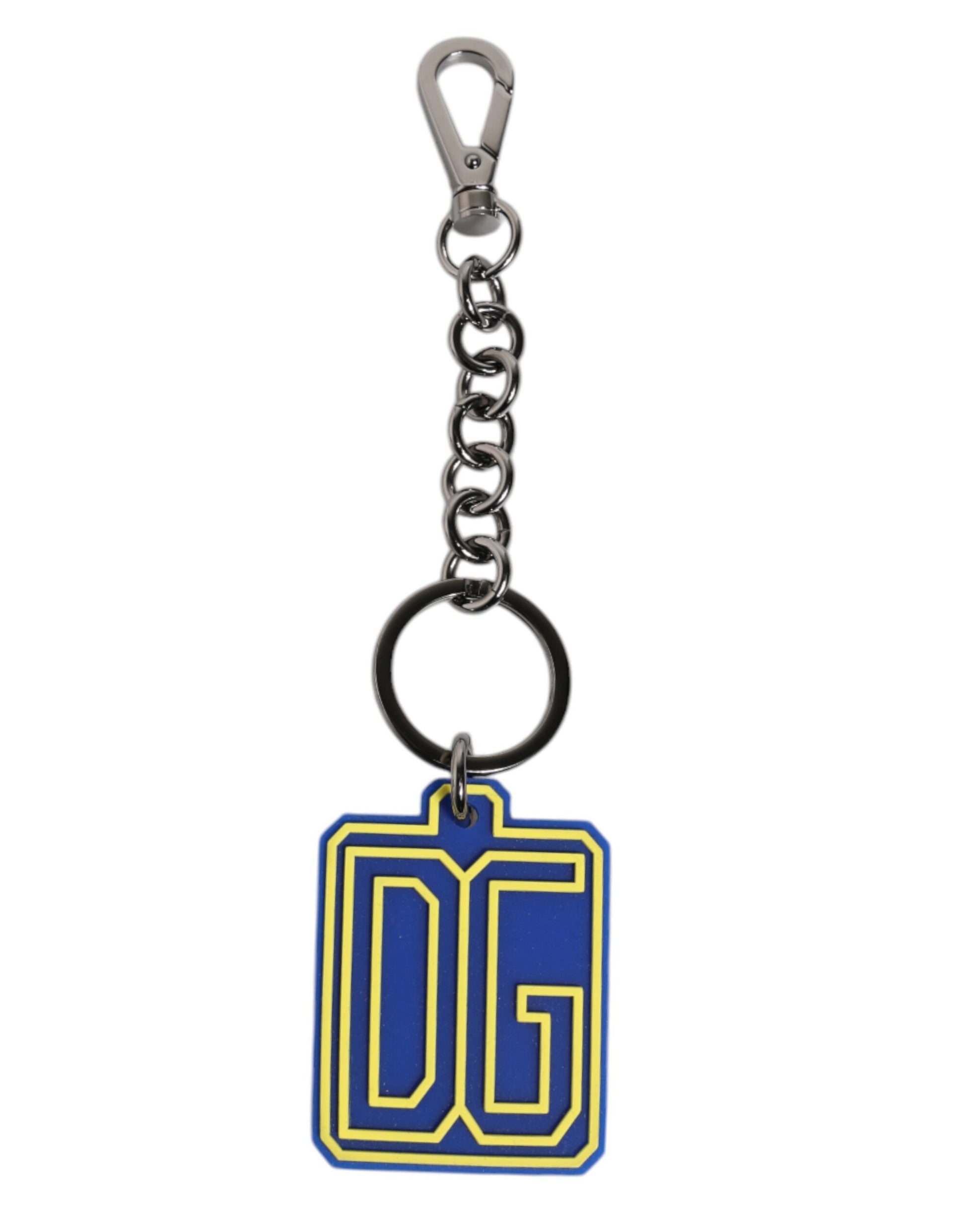 Dolce & Gabbana Blue Yellow DG Rubber Logo Silver Men's Keychain Keyring Dolce & Gabbana