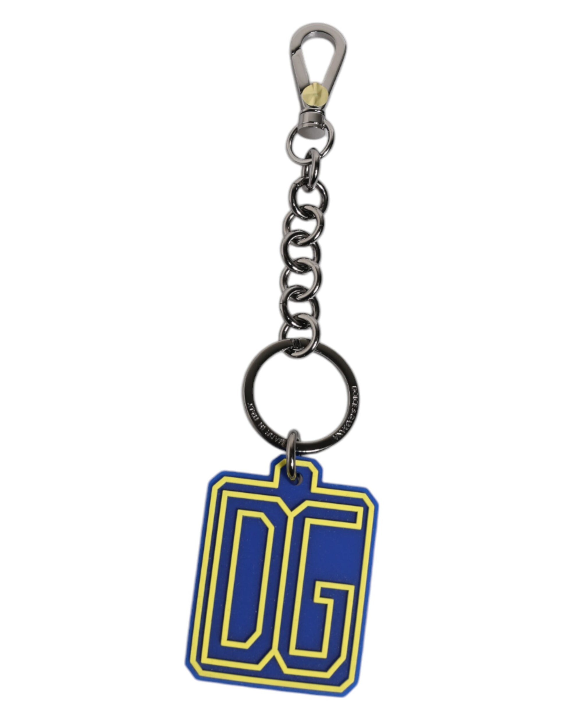 Dolce & Gabbana Blue Yellow DG Rubber Logo Silver Men's Keychain Keyring Dolce & Gabbana