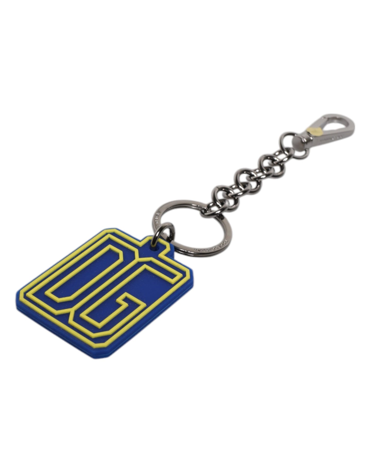 Dolce & Gabbana Blue Yellow DG Rubber Logo Silver Men's Keychain Keyring Dolce & Gabbana
