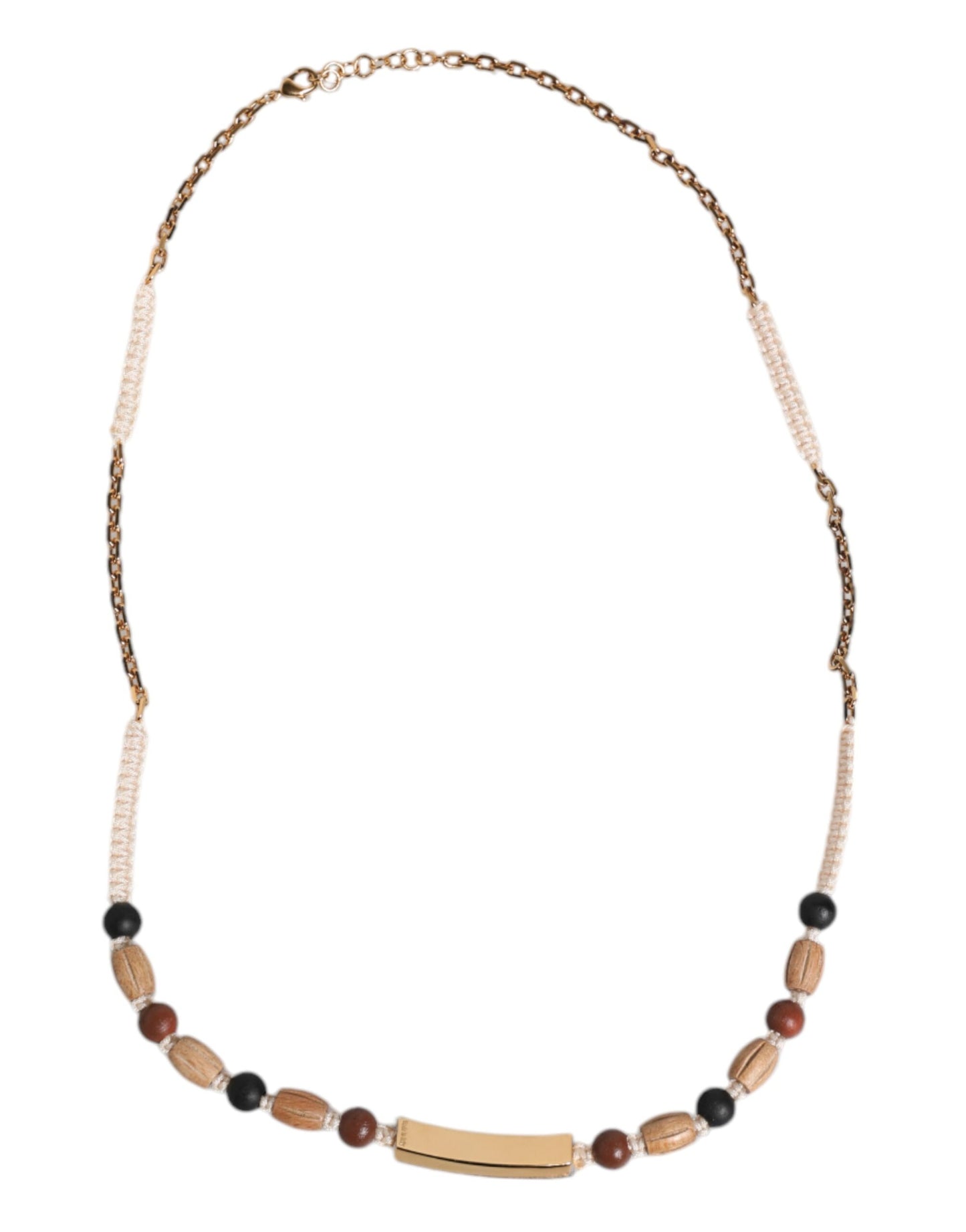 Dolce & Gabbana Black Gold Wooden Beaded Logo Pendant Necklace Dolce & Gabbana