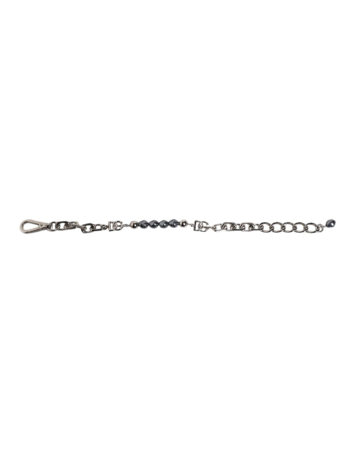 Dolce & Gabbana Silver Tone Chain Lobster Clasp Logo Gray Pearls Bracelet Dolce & Gabbana